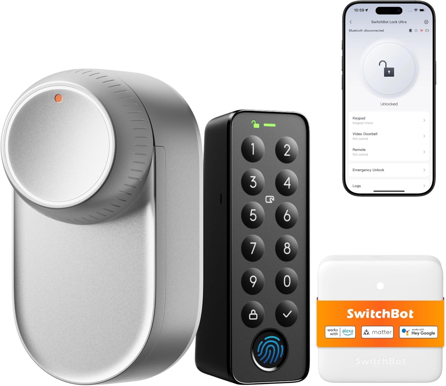 SwitchBot WLAN Smart Lock Ultra mit Touchscreen-Tastatur, Türriegelschlösser, Smartes Türschloss, Elektronisches Türschloss, Türöffner per App, Fingerprint, Code, Alexa, Google, unterstützt Matter