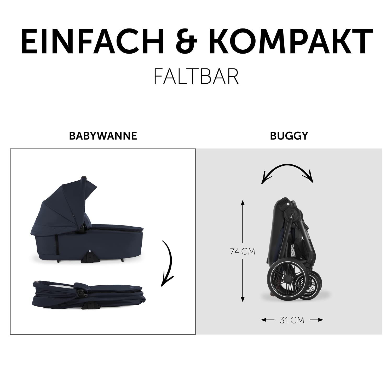 hauck 2in1 Kinderwagen mit Gummireifen Walk N Care Set ab Geburt bis 22 kg + 3 kg Korb, Wanne mit Memory-Knöpfen, Sitz mit Liegefunktion Wendbar Höhenverstellbar, Teleskopgriff, UPF 50+ (Beige)