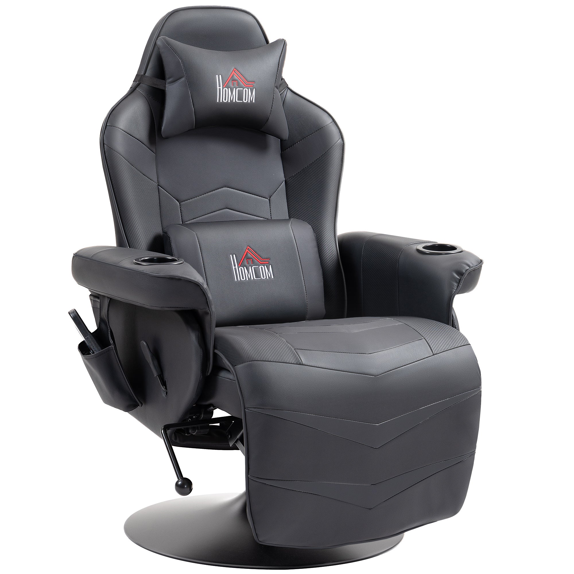 HOMCOM Gamingstoel, Massagefunctie, Kantelbare Rugleuning, Voetensteun, tot 120 kg, Stalen Frame, Kunstleer, Zwart
