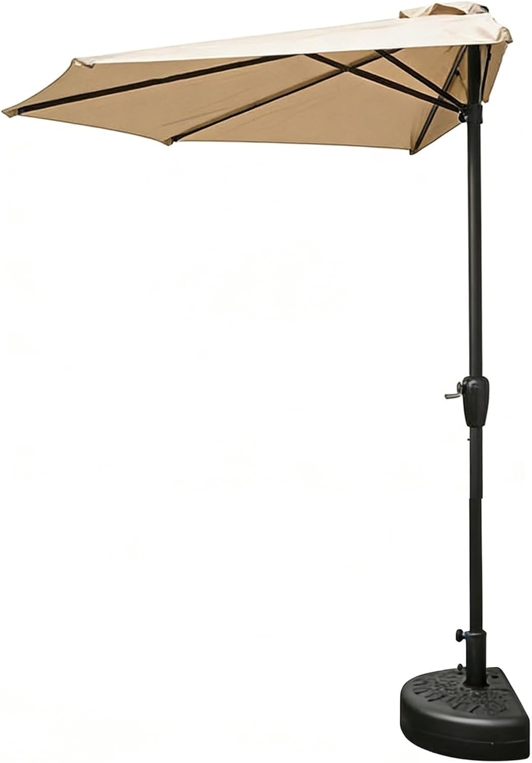 Halbrunder Terrassenschirm, 2,6 M Langer Outdoor-Tischmarkt-Hofschirm, Mit Kurbel Und Befüllbarem Sockel, for Balkon, Terrasse, Kleine Räume(Khaki)