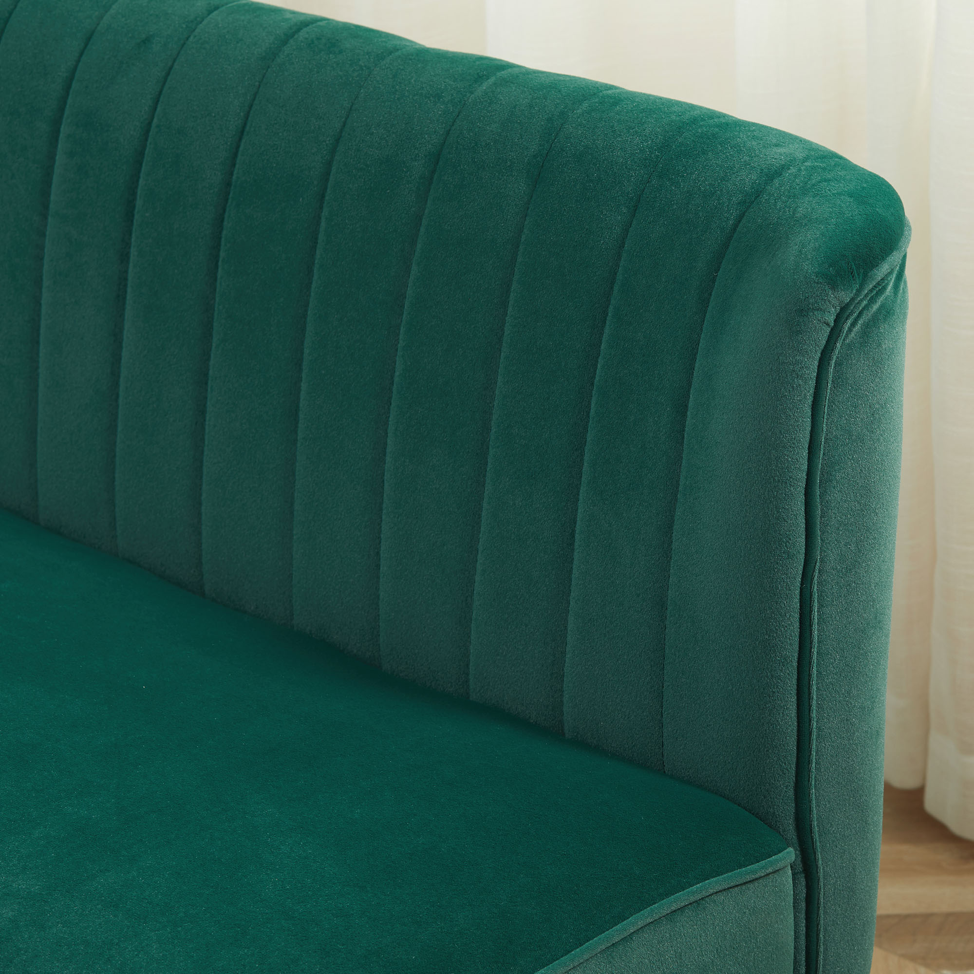 Sofa Retrodesign 2-zitsbank, houten poten, 117 cm x 56,5 cm x 77 cm, Donkergroen