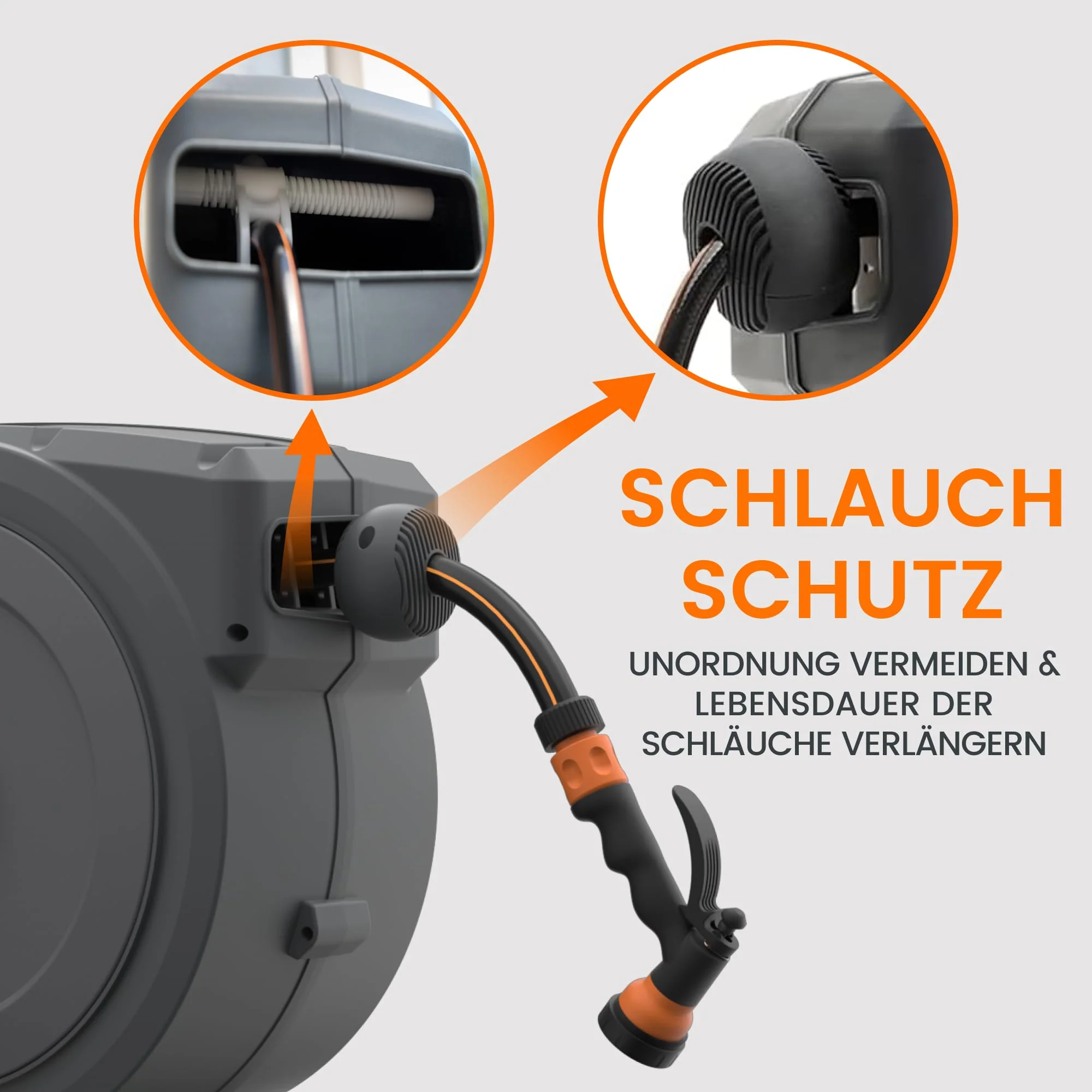 2025 Giraffe Tools Wandgemonteerde Slangbox 35m + 2m, automatische tuinslangoproller 180�� draaibaar met 7 sproeipatronen en aansluitslang
