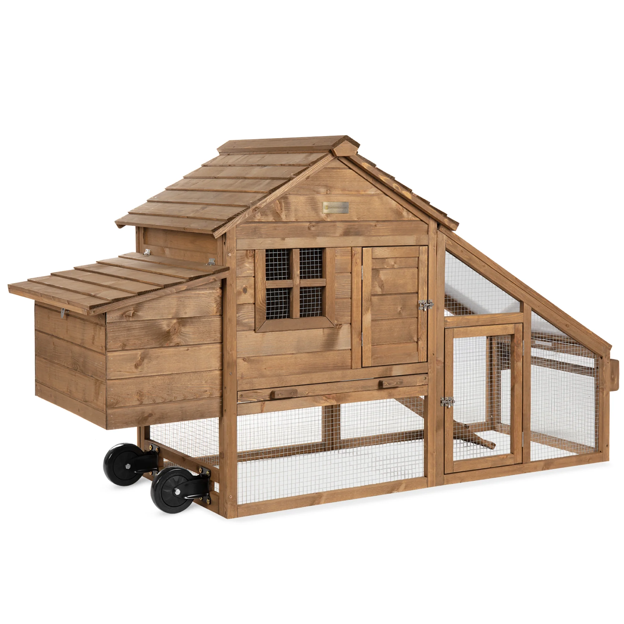 2025 70 Inch Mobile Houten Hokken voor Kippen van Spruce Hout met Wielen, 2 Deuren, Nestkast en Verwijderbare Lade