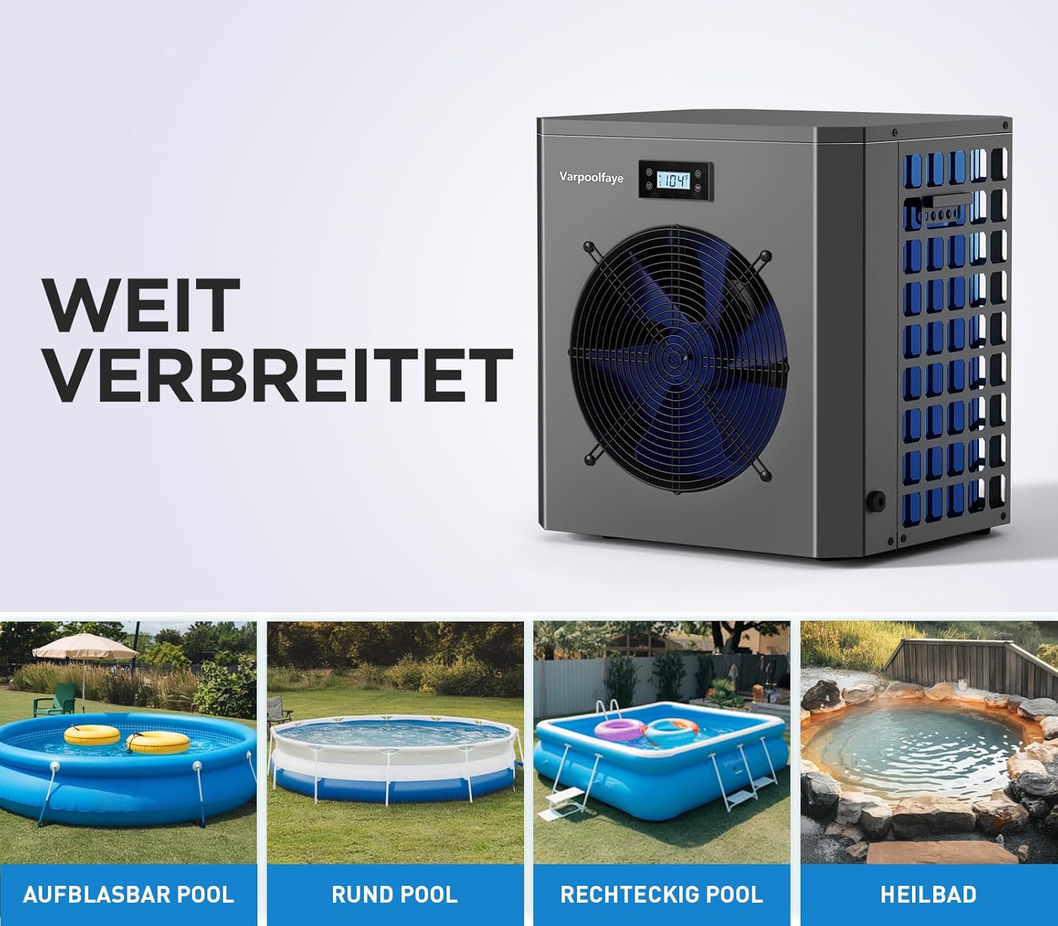 5KW Elektrische Pool Wärmepumpe Für Aufstellpool Poolheizung Wärmepumpe Schwimmbad Bis 20.000 l 20 m³ WiFi Steuerung 220v 240v 50Hz
