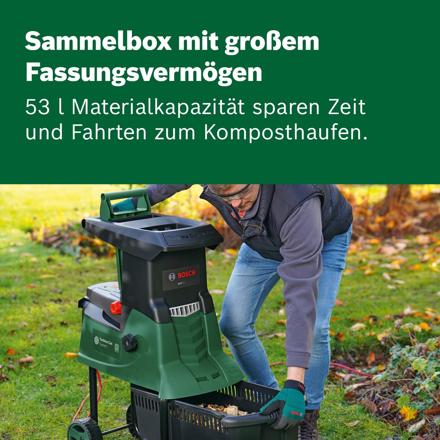 Bosch Turbinenhäcksler AXT 25 TC (2.500 W; geeignet für Holz und harte Gartenabfälle; inklusive Gartenhandschuhe; integrierte Fangbox 53 l; in Karton) – Edition