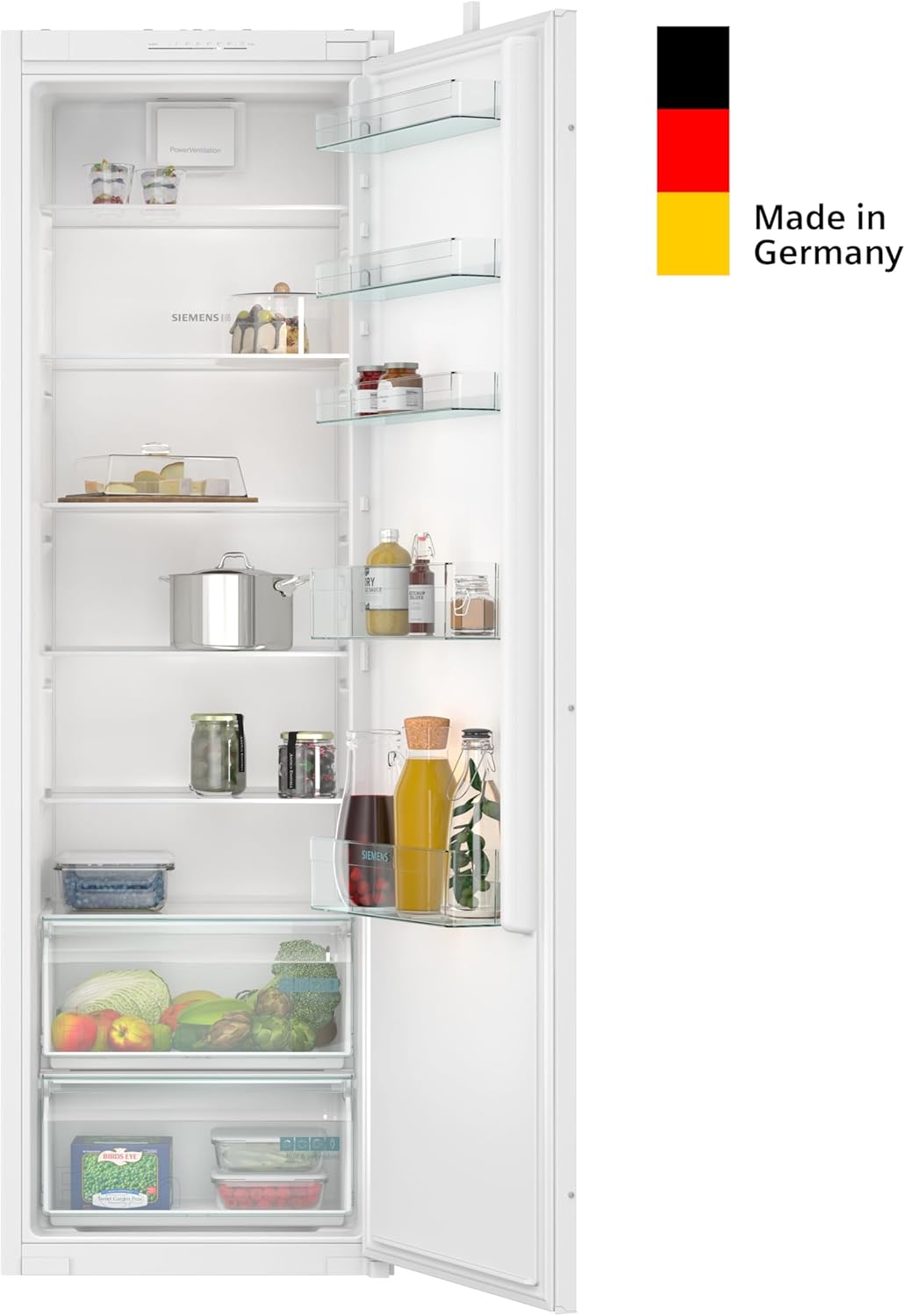 Siemens KI81RNSE0, iQ100, Einbau-Kühlschrank, 177,5 x 56 cm Nische, 310 L, Made in Germany, freshBox für Obst und Gemüse, schnelles Kühlen, sehr Leise mit nur 35 dB, LED Beleuchtung, Schleppscharnier