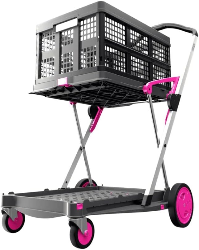 Vielseitig einsetzbare, funktionale, zusammenklappbare Karren | Mobiler Klappwagen | Einkaufswagen mit Aufbewahrungskiste (schwarz)