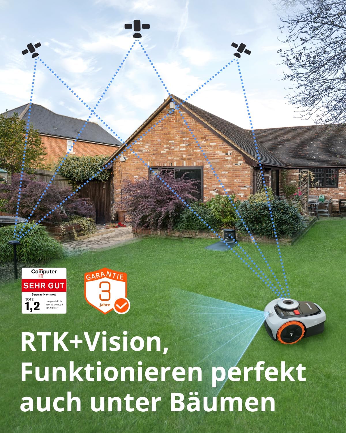 Navimow i105E robotmaaier zonder grensdraad 500 m, RTK+Vision robotmaaier, AI automatische mapping, virtuele begrenzing, beheer van meerdere zones