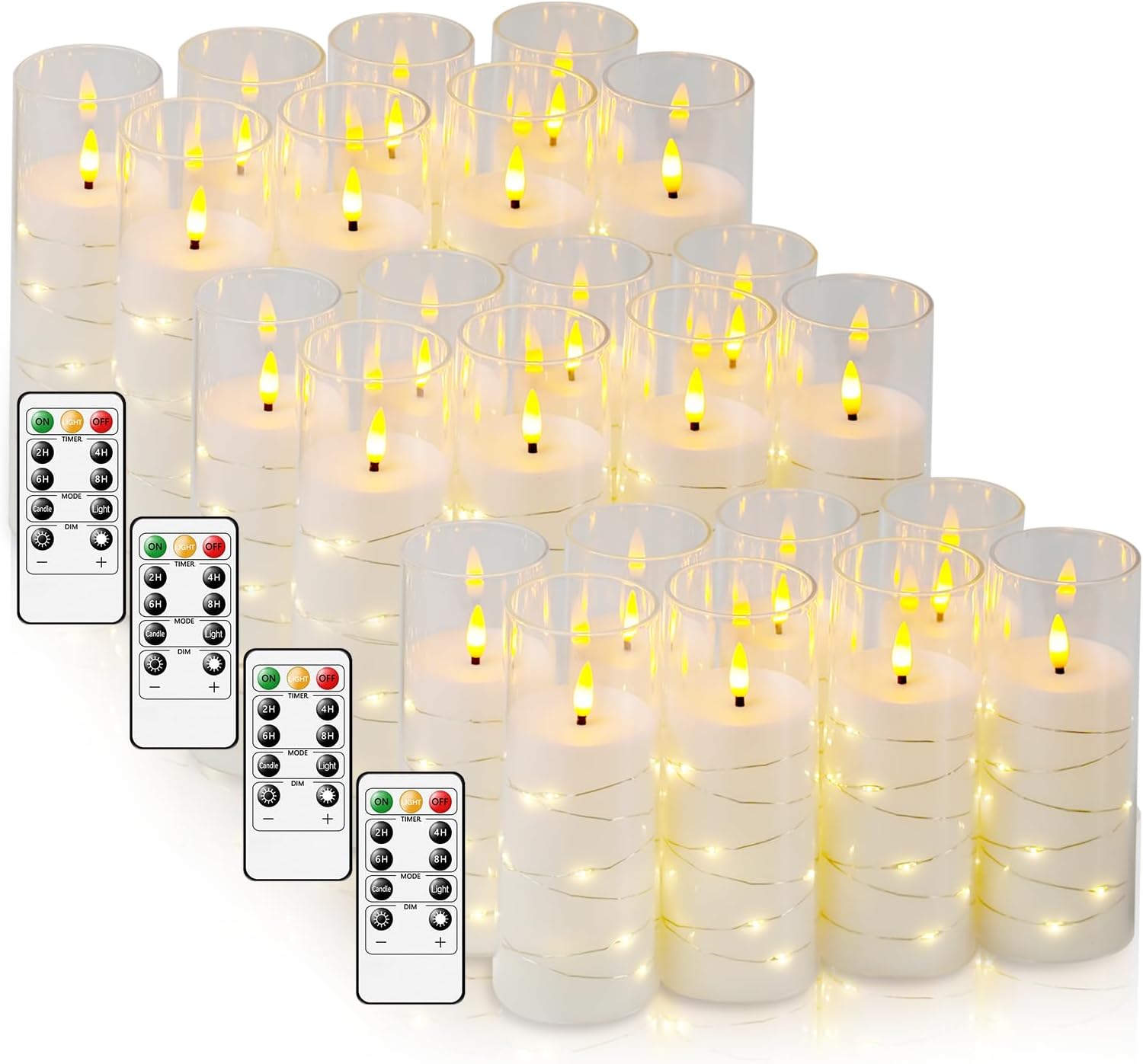Flammenlose Kerzen, mit eingebetteter Sternschnur, batteriebetriebene Kerzen, flackernde LED-Stumpenkerzen mit Fernbedienung und Timer, Heimdekoration für eine warme und romantische Atmosphäre, 24