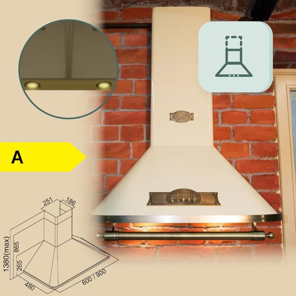 Kaiser Empire Cooker Hood 60 cm 910 m³/h 3 Speeds Outdoor Evacuation and Internal Recirculation by Carbon Filter