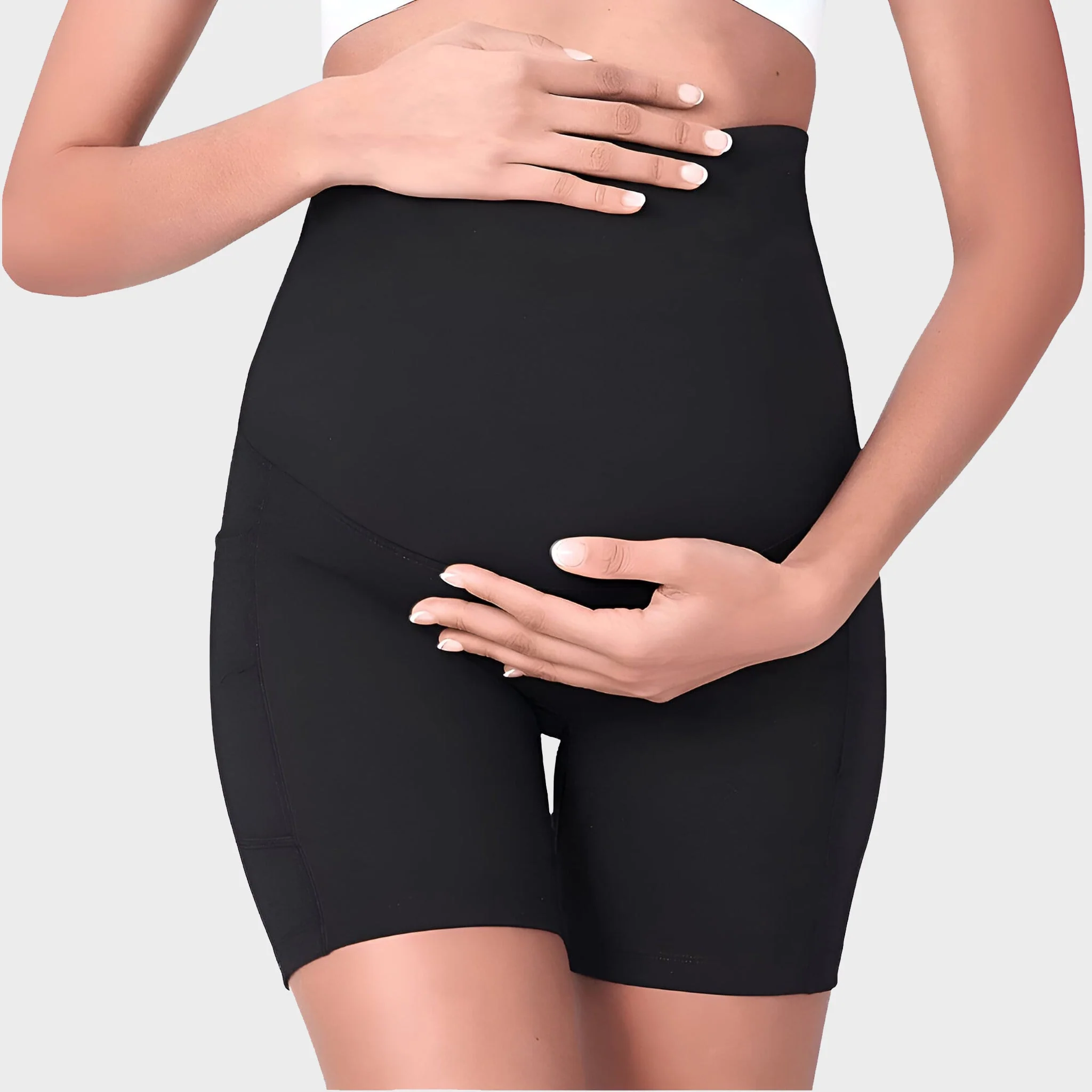 Bequeme Umstandsshorts f��r Damen | Elastische Schwangerschafts-Radlerhose mit Bauchst��tze | Kurze Umstandsleggings f��r den Sommer