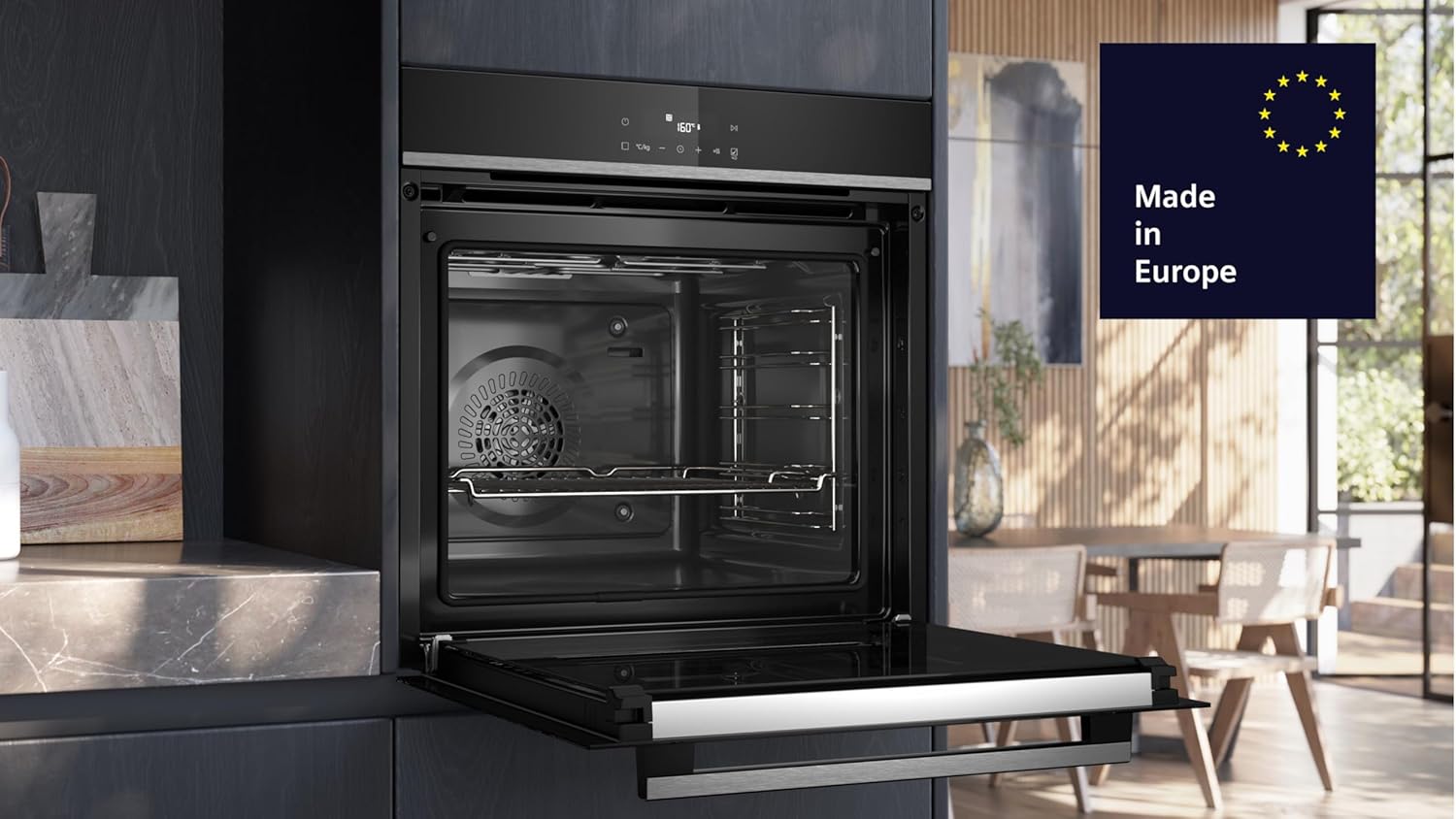 Siemens HB572ABS4 iQ300 Einbau-Backofen, 60 x 60 cm, LED-Touchbedienung, cookControl10, 3D-Heißluft, Umluftgrill, Schnellaufheizung, Pyrolyse, activeClean, Kindersicherung, Edelstahl