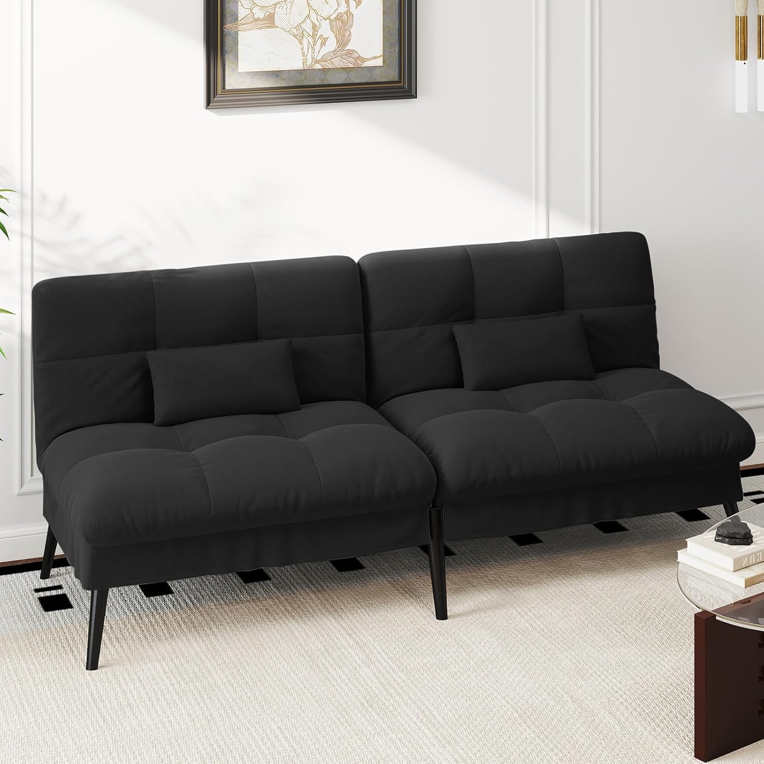 LUCKRACER Sofa 3 Sitzer Sofa Schlafsofa mit Schlaffunktion, überzug Futon Klappsofa, Bettcouch, ecksofa, Couch, 5 Verstellbare Winkel, Ideal für Wohnungen Wohnzimmer aus Stoff Schwarz
