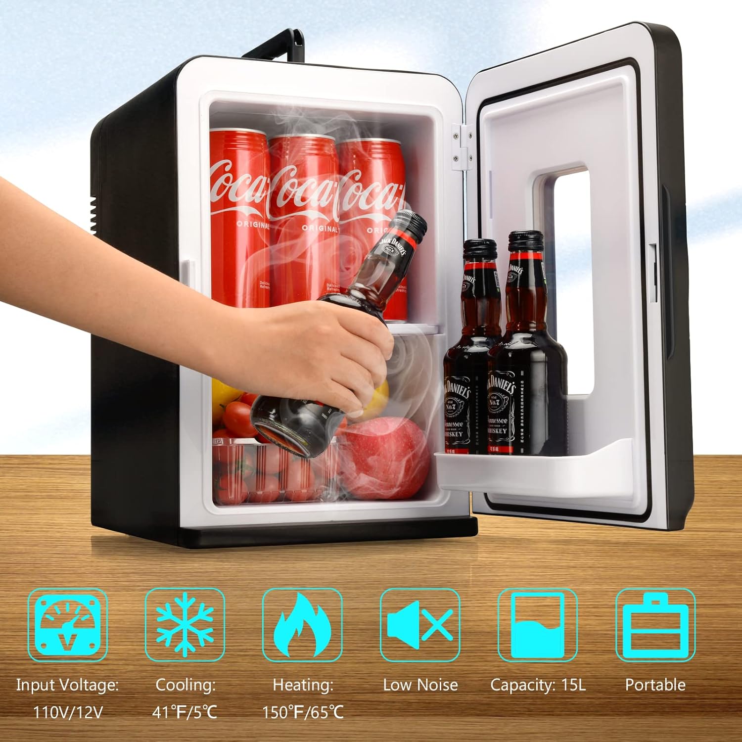 Vasip Mini Fridge 15 L, Portable with Cooling and Heating Function, Small Drinks Fridge for Home, Office, Camping and Car (AC/DC)