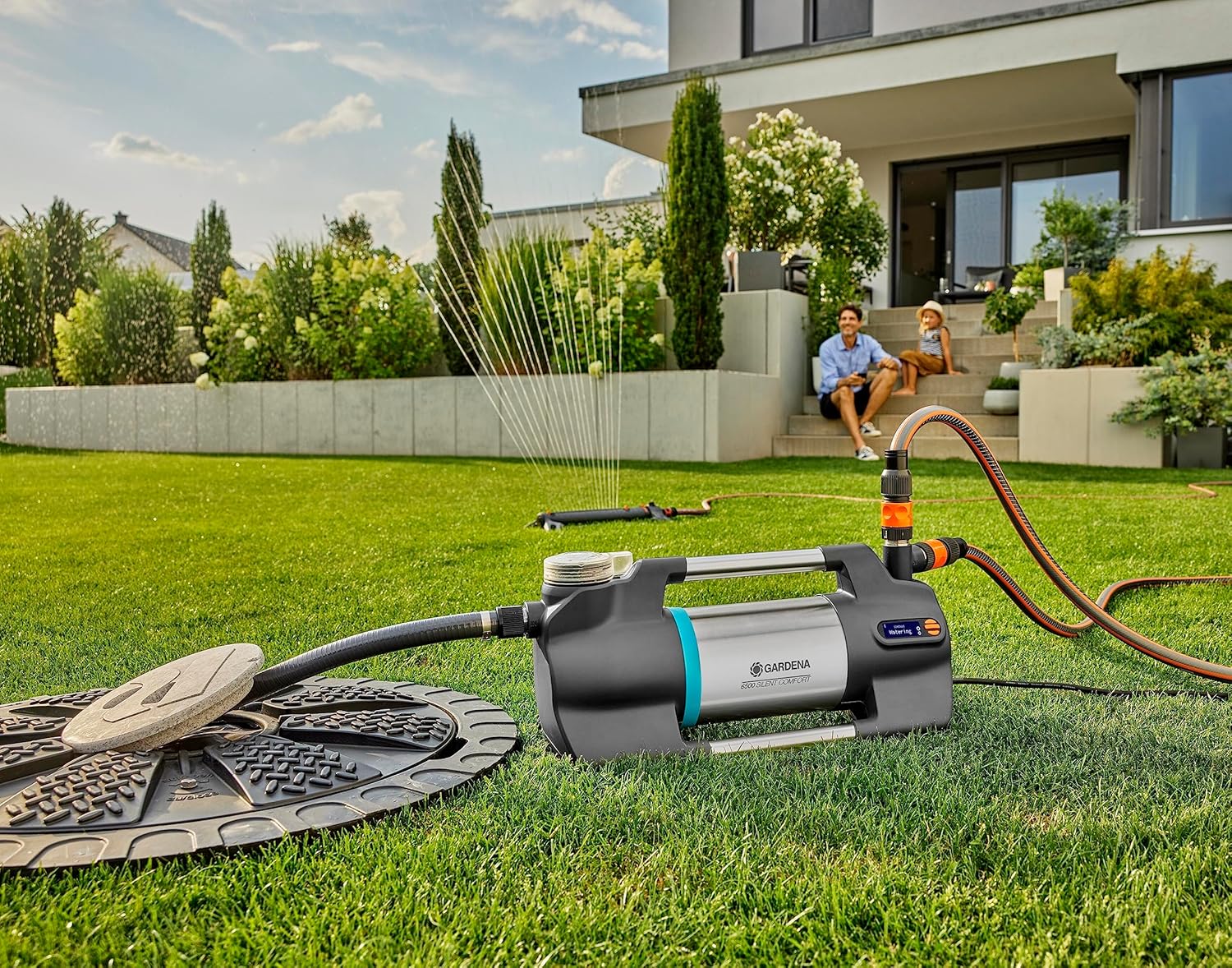 Gardena Tuinpomp 6500 SilentComfort: Extra stille besproeiingspomp via app te bedienen, opbrengst 6500 l/u, droogloopbeveiliging, roestvrij staal, energiezuinig en waterbestendig (9059-20)