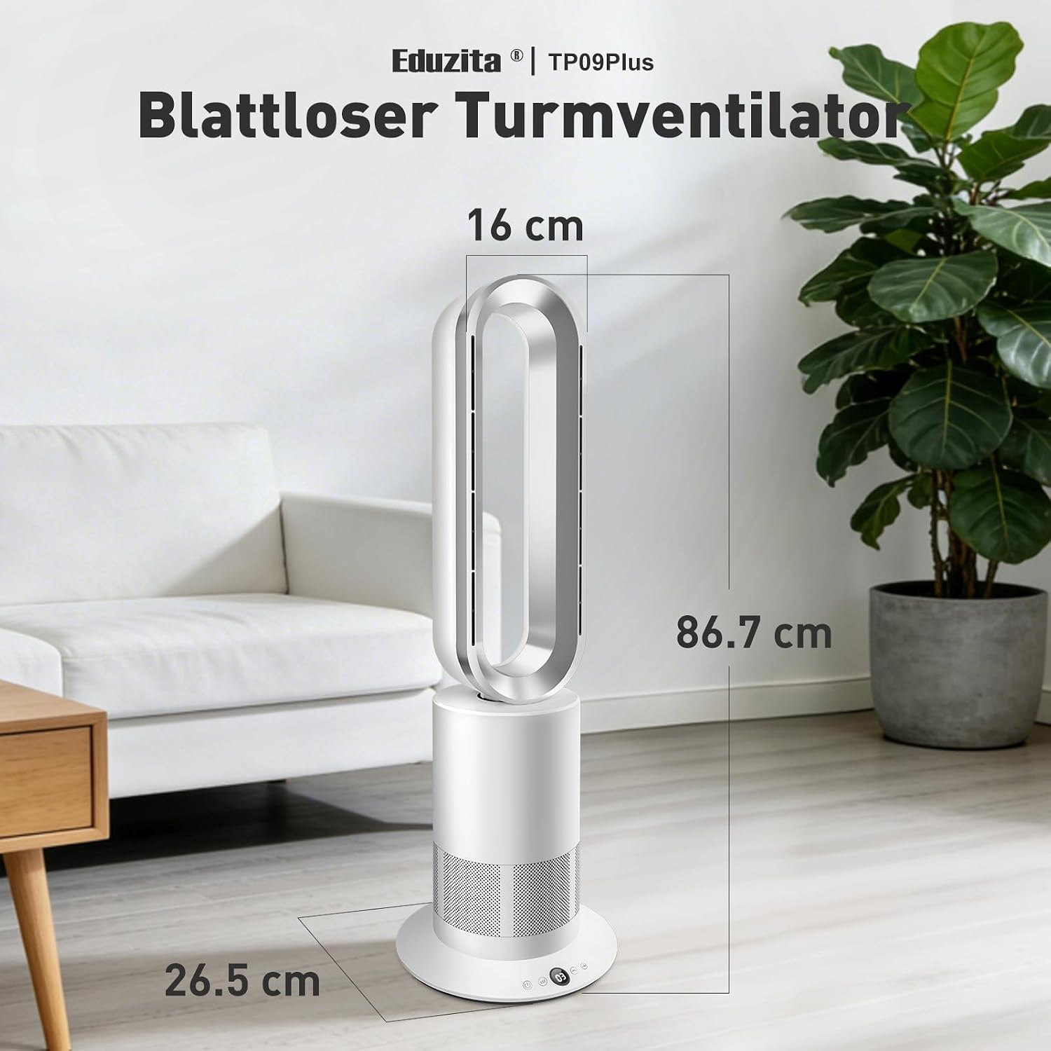 TP09Plus 2-in-1 Turmventilator - 10 Kühl- & 3 Heizstufen, Fernbedienung & LED Touch-Bedienung, Leiser für den Heimgebrauch