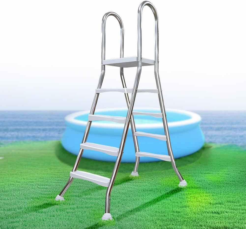 4 Stufige Poolleiter Edelstahl, Pooltreppe für Aufstellpool, Poolleiter 132 cm Poolhöhe, Pool Treppe, Poolstufen für Aufstellpools, Schwimmbadleiter Poolleitern 250 kg Tragkraft
