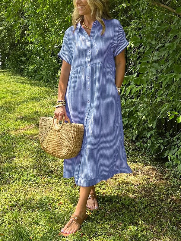 Gestreiftes Kleid mit Knopfleiste