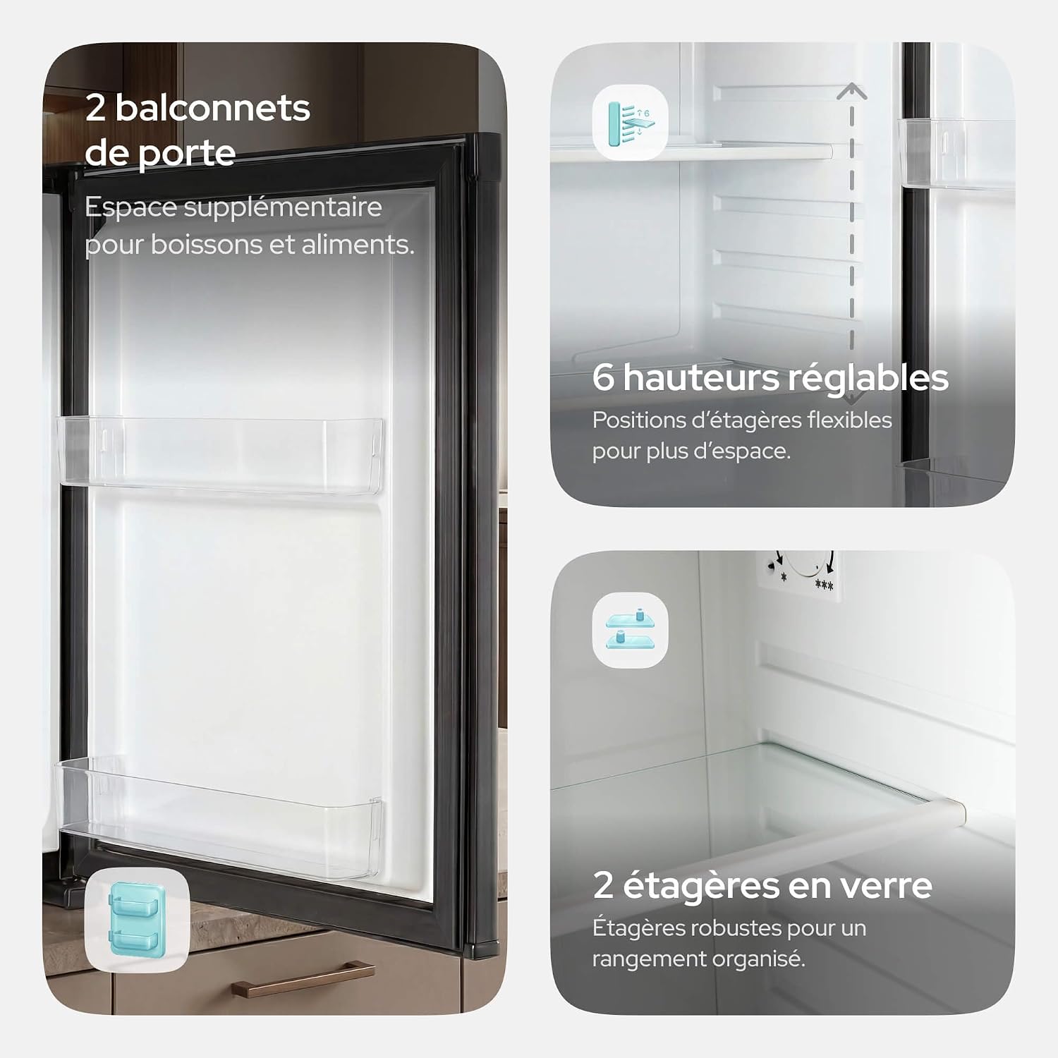 AREBOS Mini Réfrigérateur 40L | Mini Bar Silencieux ≤27 dB | Réfrigérateur Compact Verrouillable avec LED & Température Réglable 5–18 °C | Petit Frigo Bureau | Noir