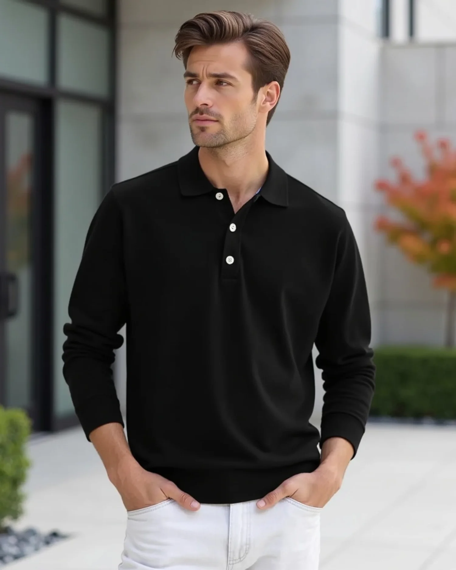 Langarm-Poloshirt f��r Herren mit Knopfleiste