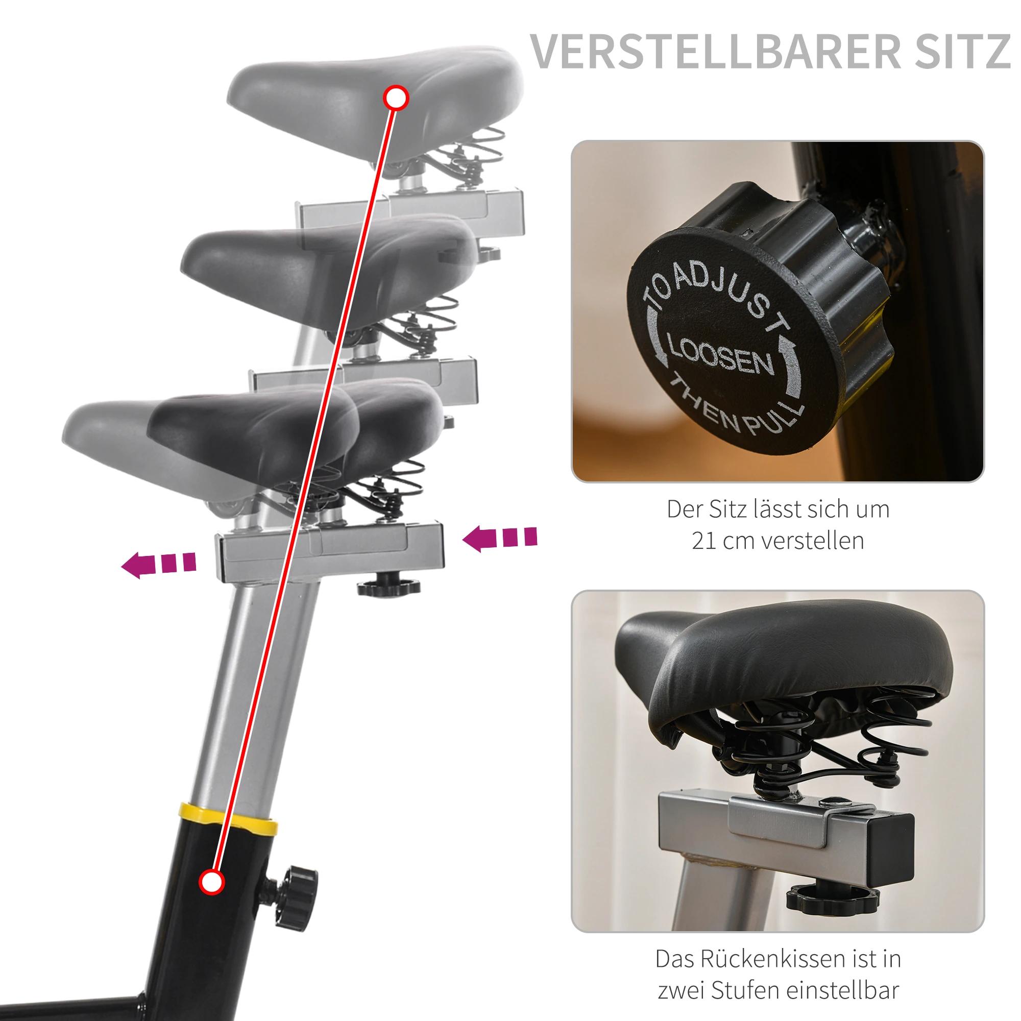 fietstrainer in hoogte verstelbare hometrainer fitness fiets rollertrainer met riemaandrijving LCD display staal ABS geel + zwart 50 x 100 x 101-113 cm