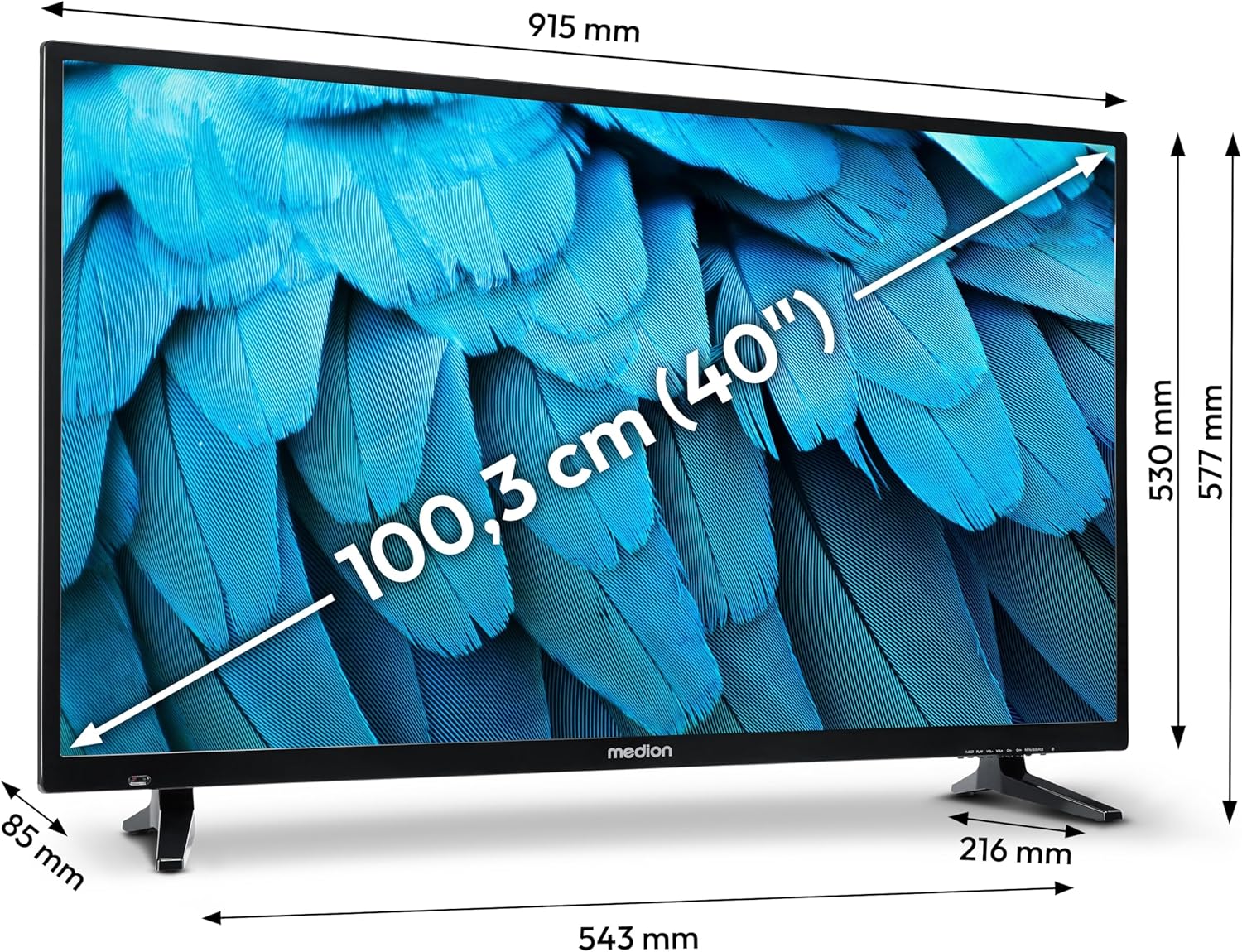 MEDION 100,3 cm (40 Zoll) Full HD Fernseher (integrierter DVD-Player, Triple Tuner Receiver DVB-T2 DVB-C DVB-S2, 2 x HDMI, USB, Sleeptimer, Mediaplayer, VESA, CI+, MD 840001)
