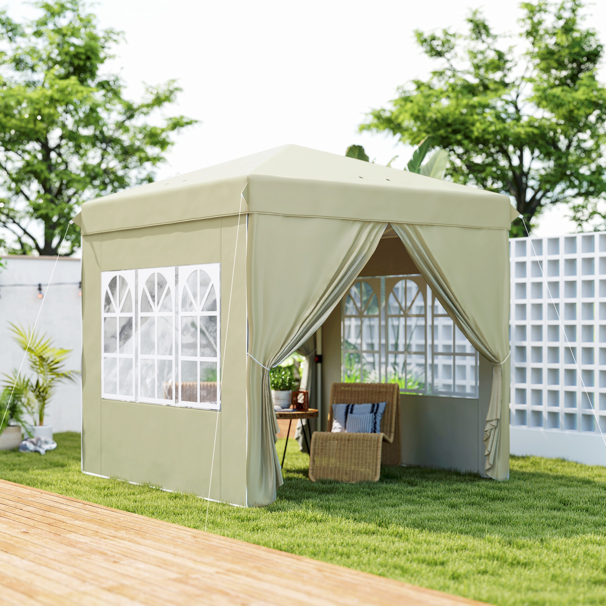 2,5 x 2,5 m Pop-up paviljoen met zijwanden en draagtas, UPF50+ in hoogte verstelbaar tuinpaviljoen, Cr��mewit