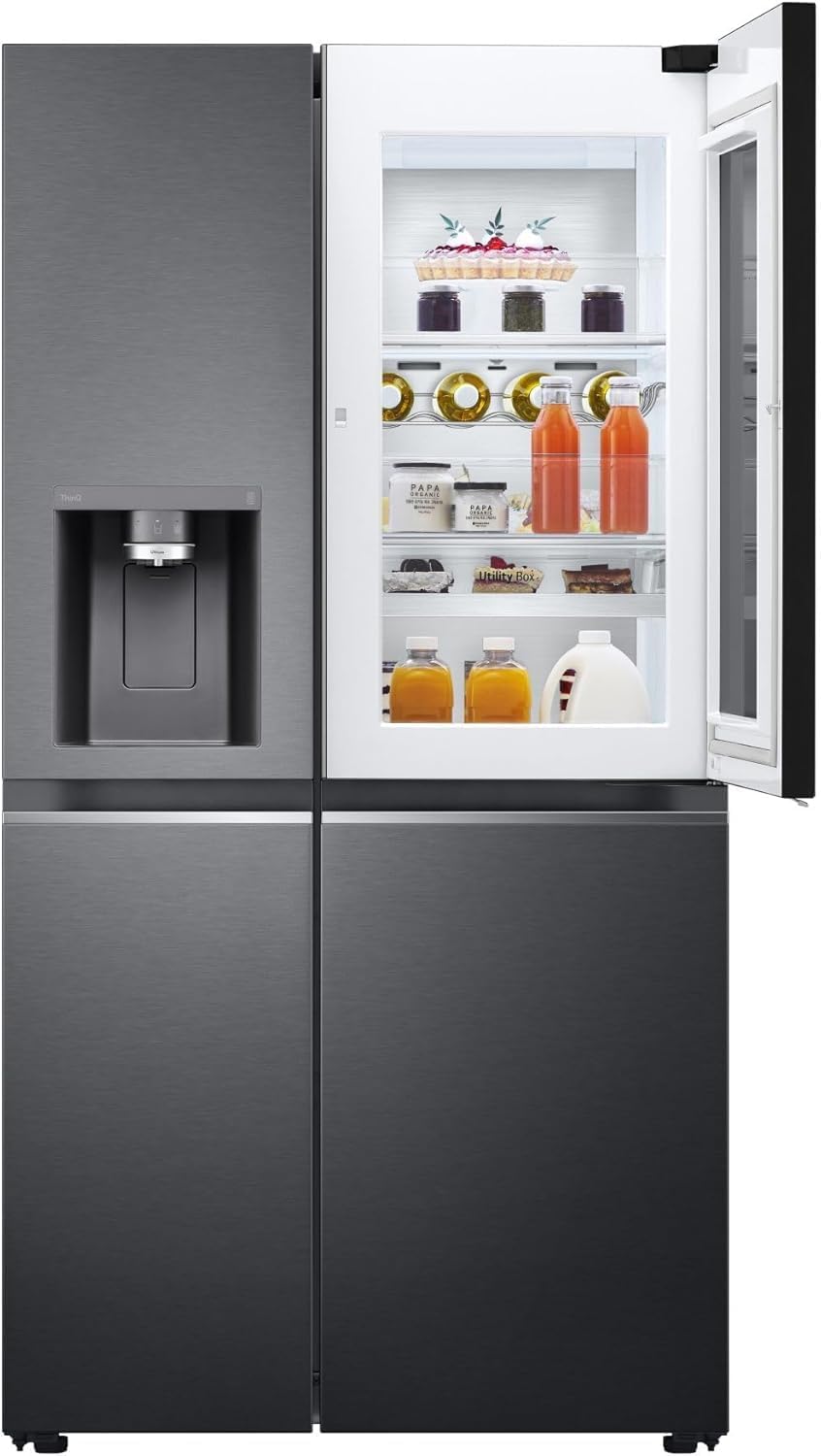 LG GSXV91MCAE Amerikanischer Kühlschrank Side by Side InstaView Total No Frost mit Gefrierfach, 635 l, Nano-UV-Eis-Spender, Türkühlung, Linear Cooling, Smart Kühlschrank mit WLAN und Gefrierschrank