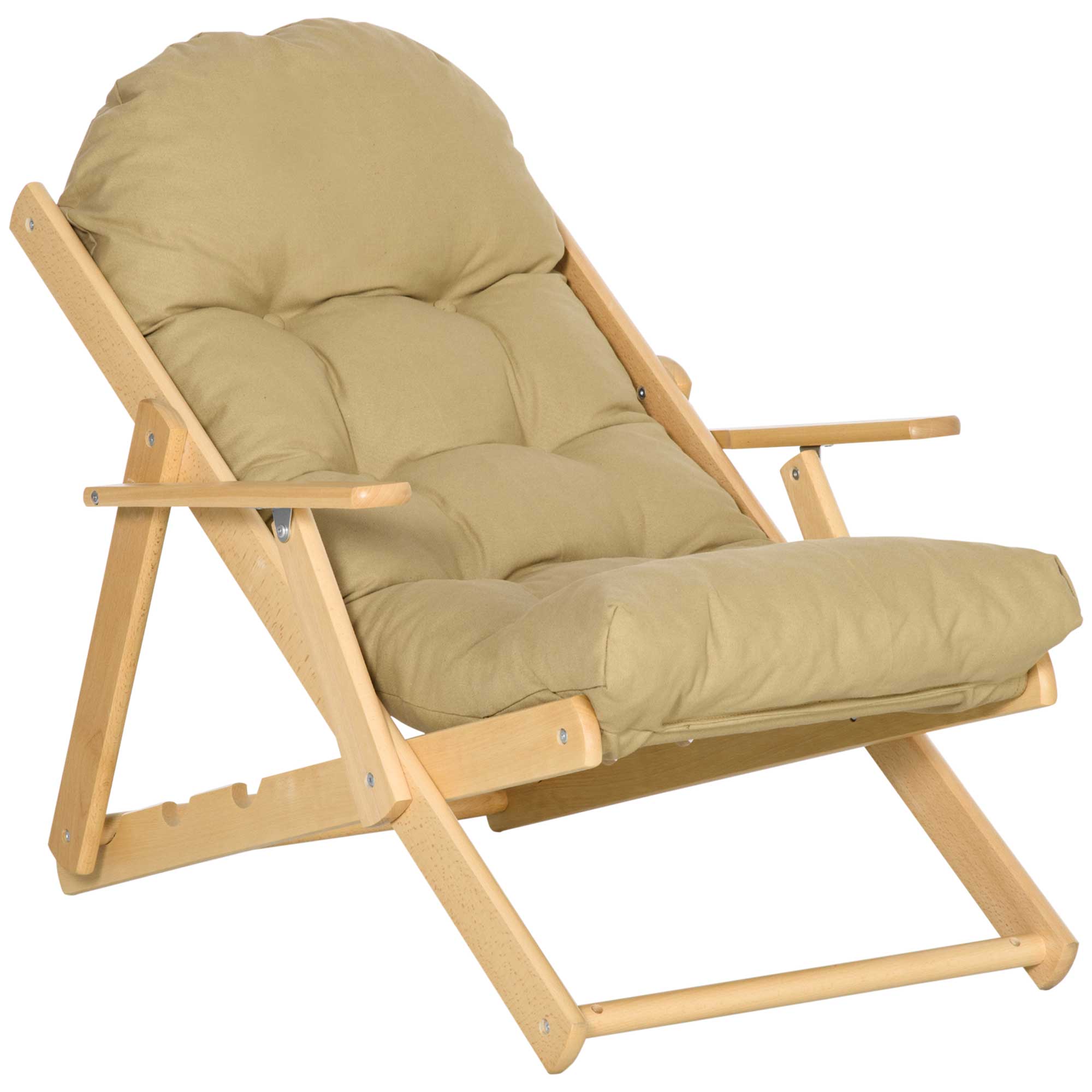 Accentfauteuil, Relaxfauteuil met Verstelbare Rugleuning, Beukenhoutframe, tot 120 kg, Bruin