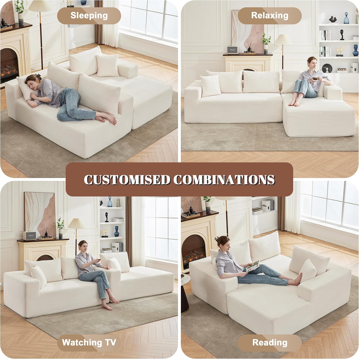 110 Cloud Sectional Couch. Boneless Sofa for Living Room Modular Sectional Sofa with Deep Seat