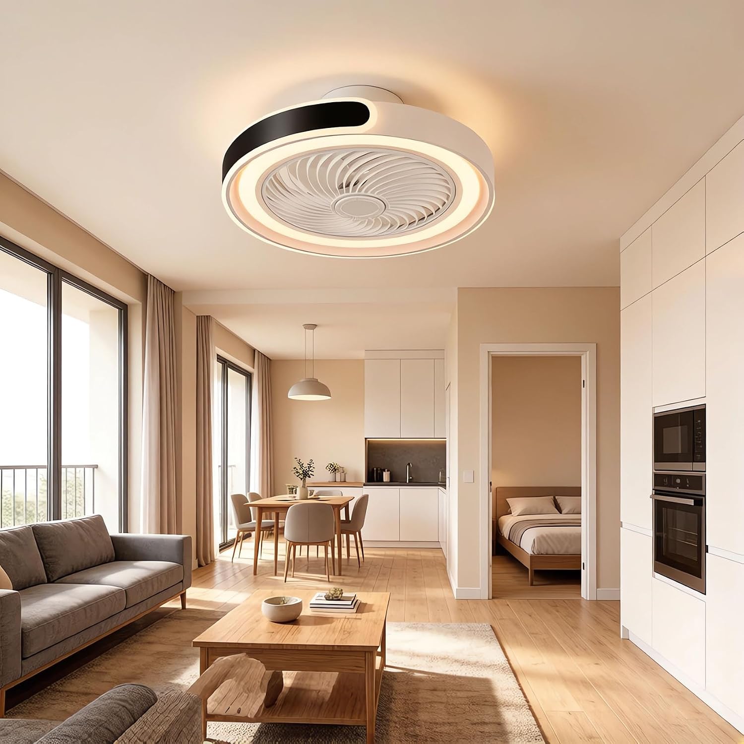 Modernité Rond Ventilateur Plafond Silencieux avec Lumiere,50cm Plafonnier Ventilateur LED Dimmable APP,Minuterie,6 Vitesses,pour Salon Chambre Salle à Manger Cuisine lampe(Black)