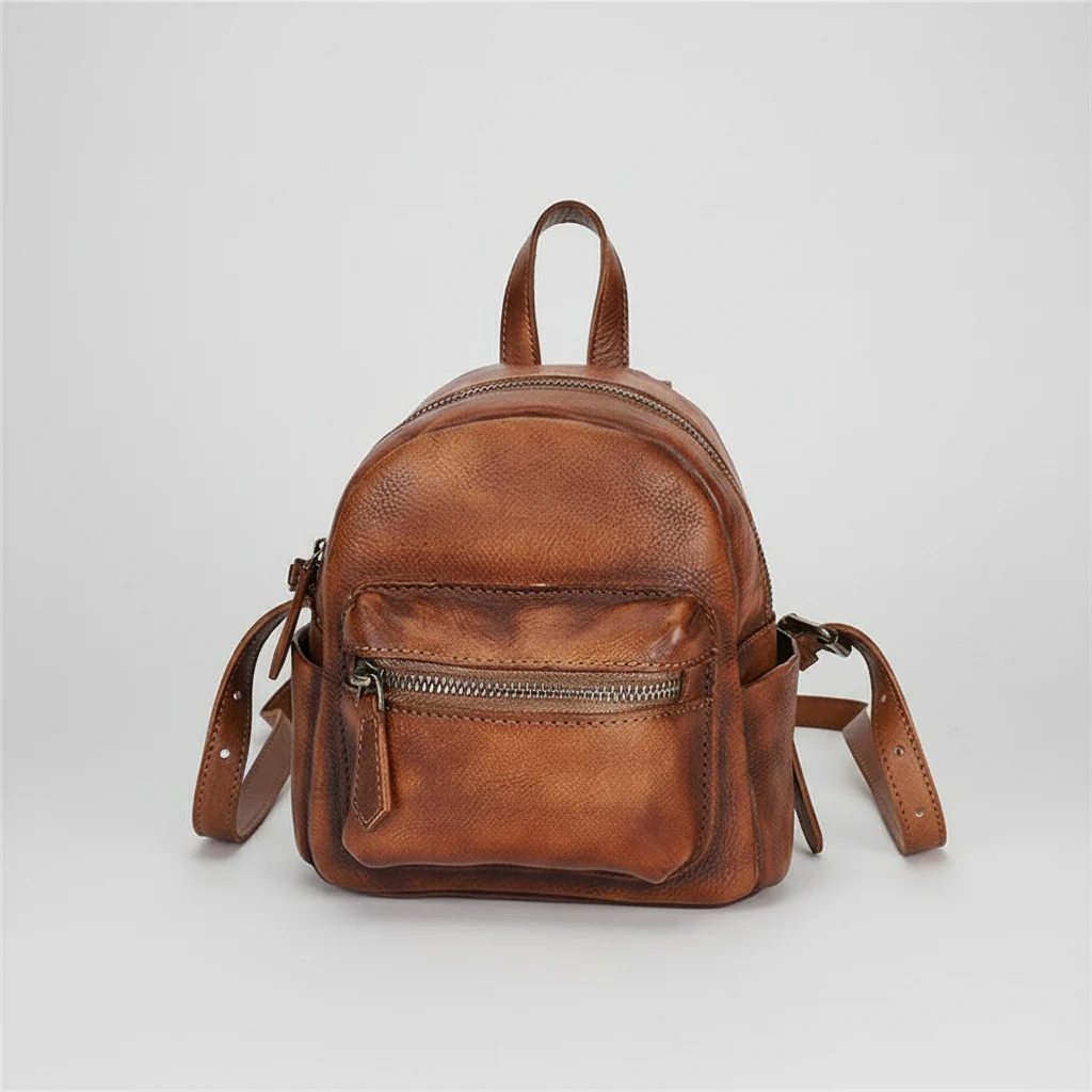Brown Small Full Grain Leather Backpack Bag