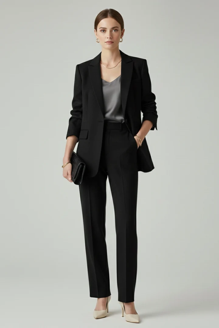 Damen Blazer Set Zweiteiler | Taillierter Blazer und Stoffhose mit geradem Bein | Elegantes Business Outfit f��r Damen