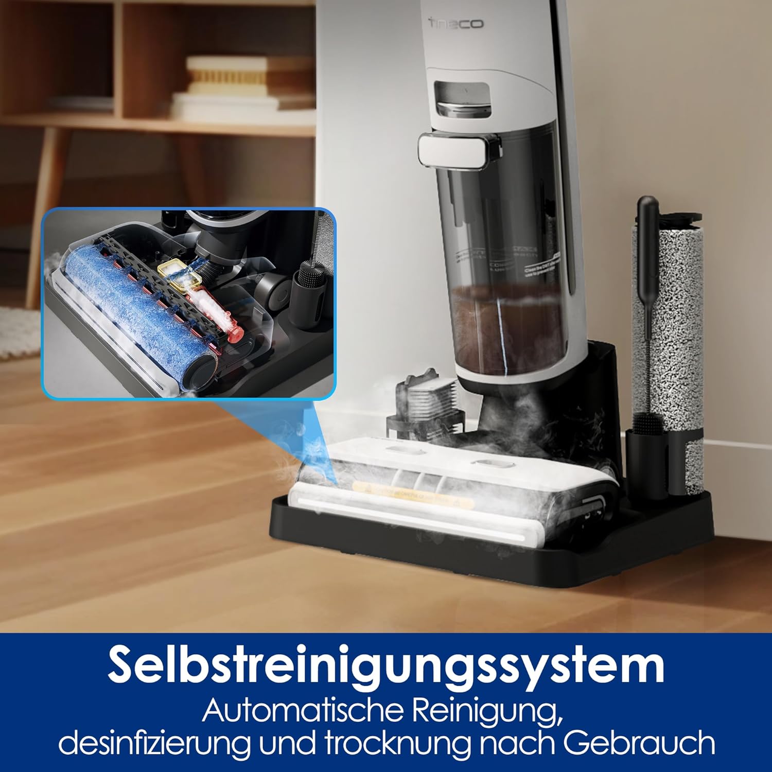 Tineco iFLOOR 5 Steam Nass Trockensauger, 120℃ Hochtemperatur-Dampf, Dampfreiniger mit Kabel, Selbstreinigung Nasssauger, Hartholz bodenreiniger für klebrige Verschmutzungen, Essensreste