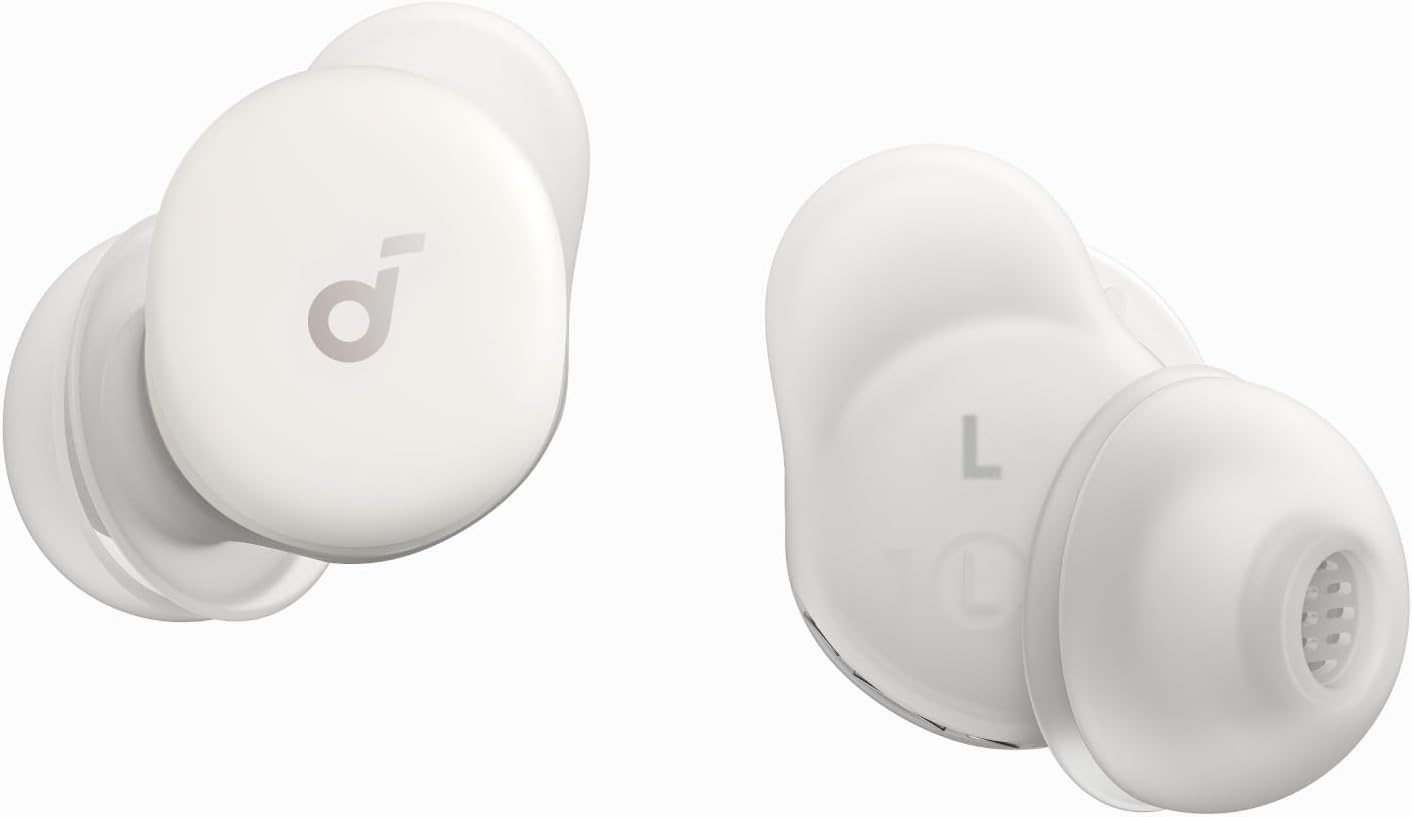 Słuchawki douszne Soundcore Sleep A30 Anker, inteligentne do spania z aktywną redukcją szumów, adaptacyjny system maskujący chrapanie, wysoki komfort dla śpiących na boku, 45h odtwarzania (White)