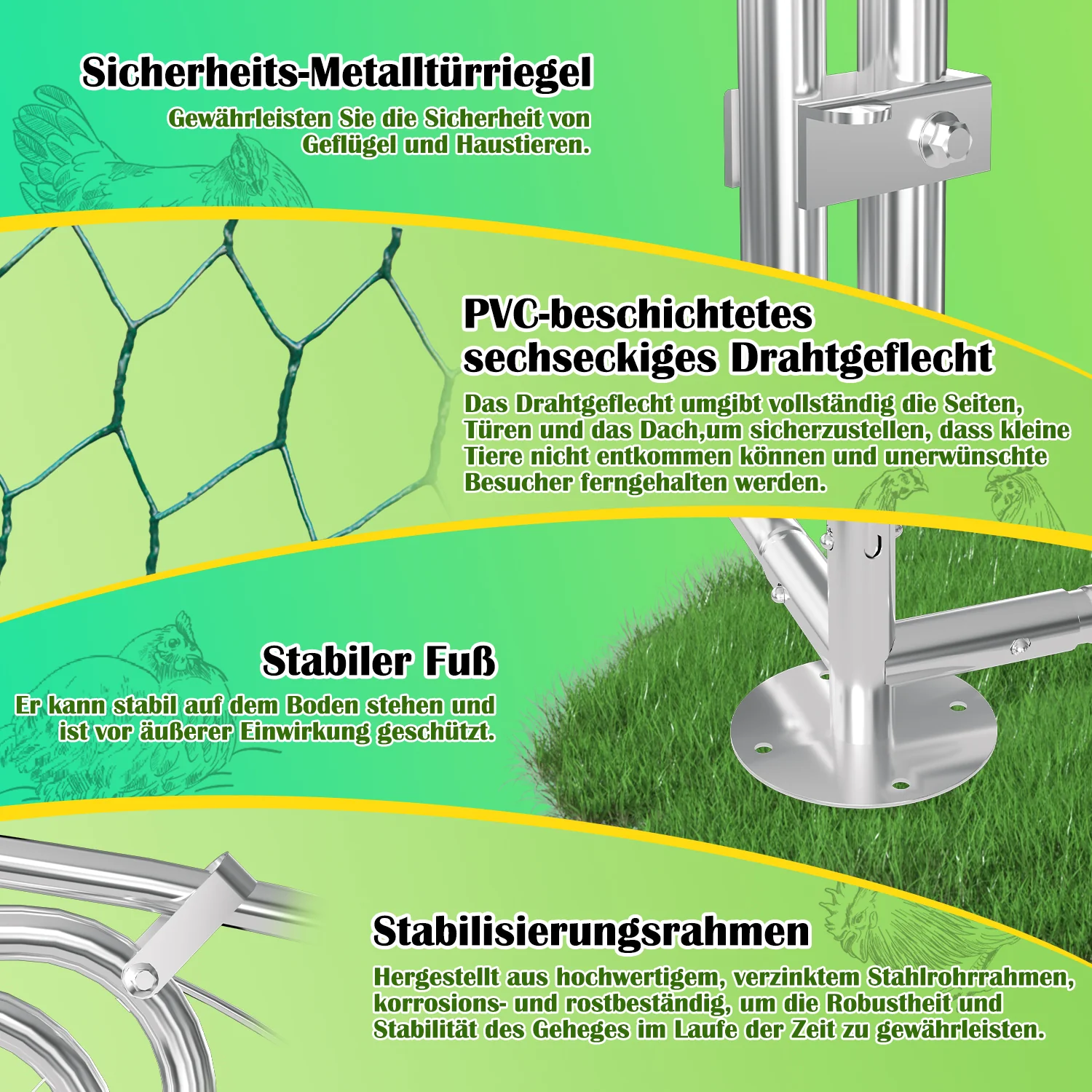 Sonnewelt Hühnerstall Freilaufgehege Kuppeldach Verzinktem Stahl 3x2x2m