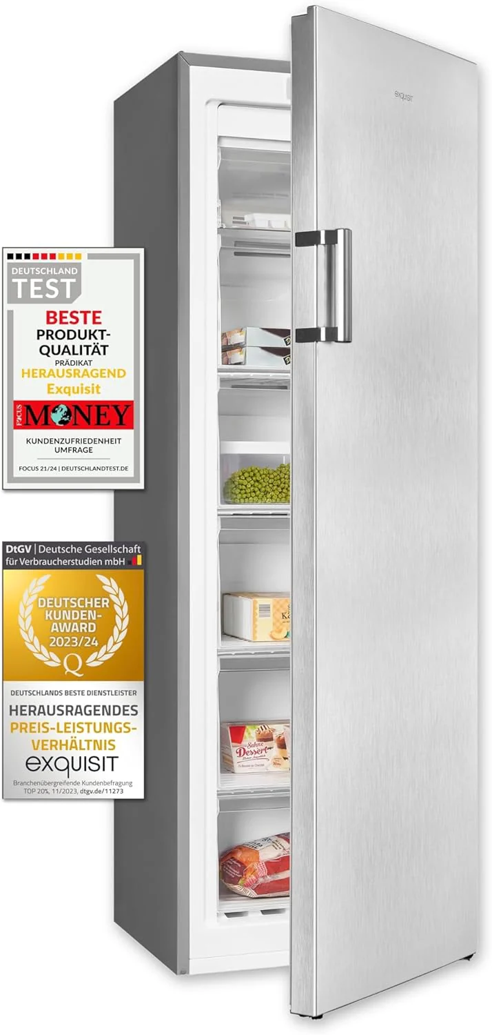 Exquisit vriezer GS271-NF-H-010E inoxlook | NoFrost vriezer 194 l inhoud | Diepvriezer met 5 laden | Snelvriezen