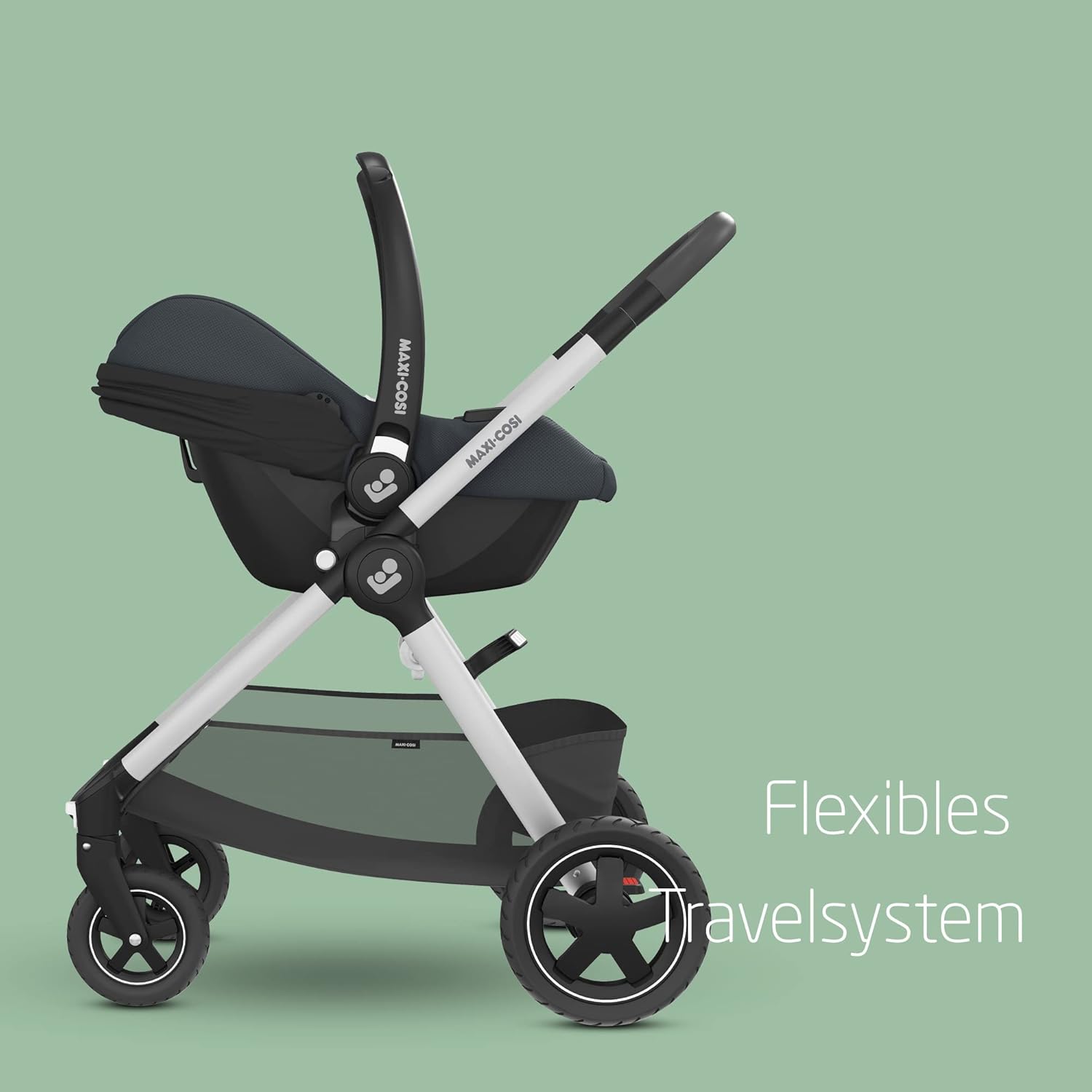 Maxi-Cosi CabrioFix i-Size, Babyschale, 0–12 Monate, max. 12 kg, leichter i-Size Kindersitz (3,2 kg), Sonnenverdeck, gepolsterter Sitz, für viele Maxi-Cosi Kinderwagen, Essential Green