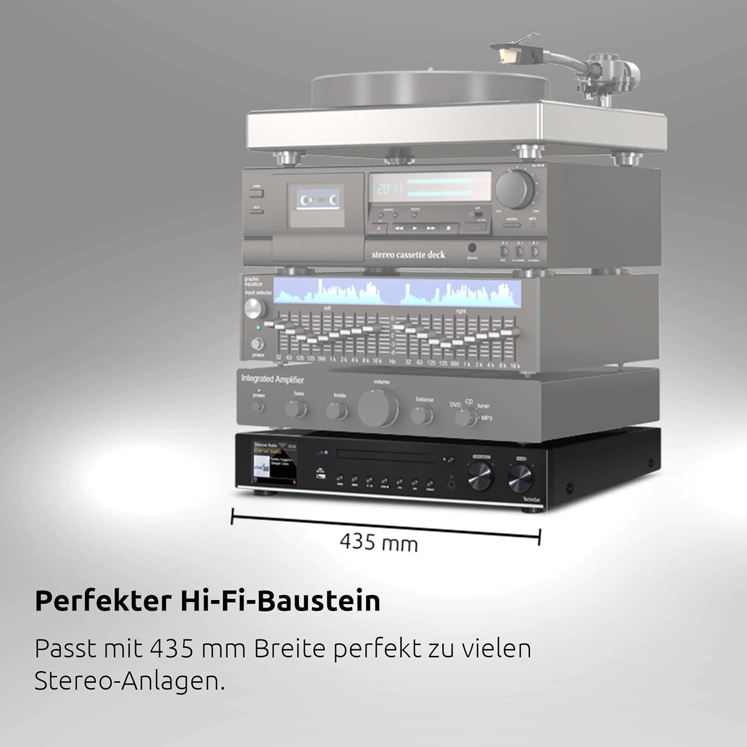 TechniSat DIGITRADIO 143 CD (V3) – Digital HiFi-Tuner, Internetradio (DAB+, UKW, Bluetooth-Audiostreaming, Spotify Connect, CD-Player, WLAN, Breite 43,5 cm, App-Steuerung, Fernbedienung) Schwarz