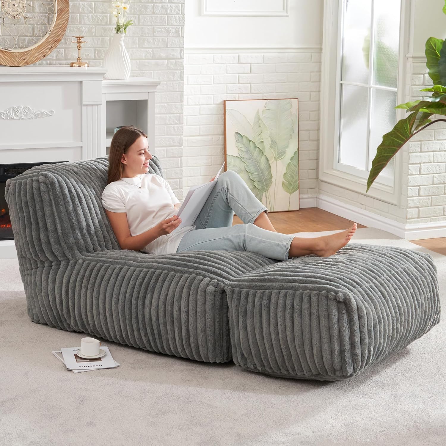 Hobestluk Big Bean Bag Lounger Chairs Large Beanbag Chair for Adults Bean Bag Sofa Memory Foam