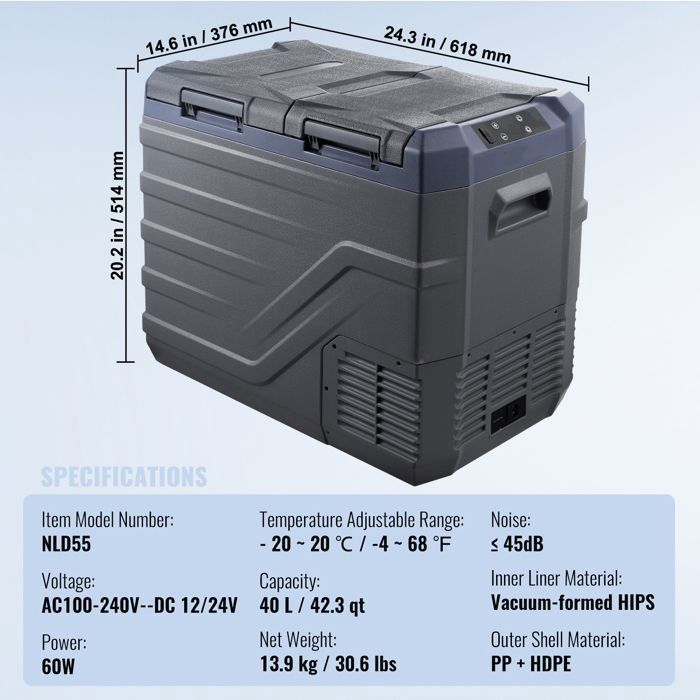 Réfrigérateur de Voiture - DUOKU - Congélateur Portable 40 L - Température -20 à 68 ℉ - Électrique - Double Zone