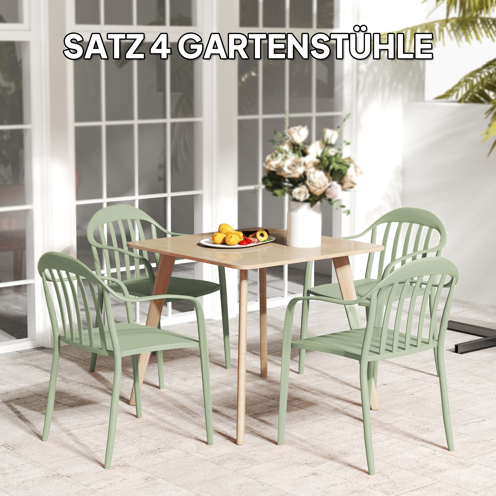 Outsunny 4-delige Set Tuinstoelen Weerbestendig met Armleuning en Rugleuning tot 120 kg Belastbaar