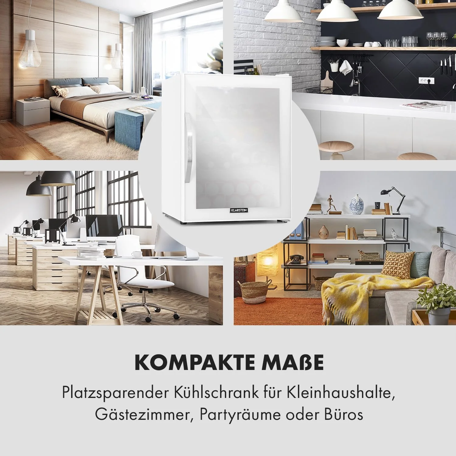 Klarstein Mini Koelkast met Glazen Deur voor Kamer, Drankenkoelkast met Verstelbare Planken, Klein 80 Liter, Indoor/Outdoor Koelkast Stil