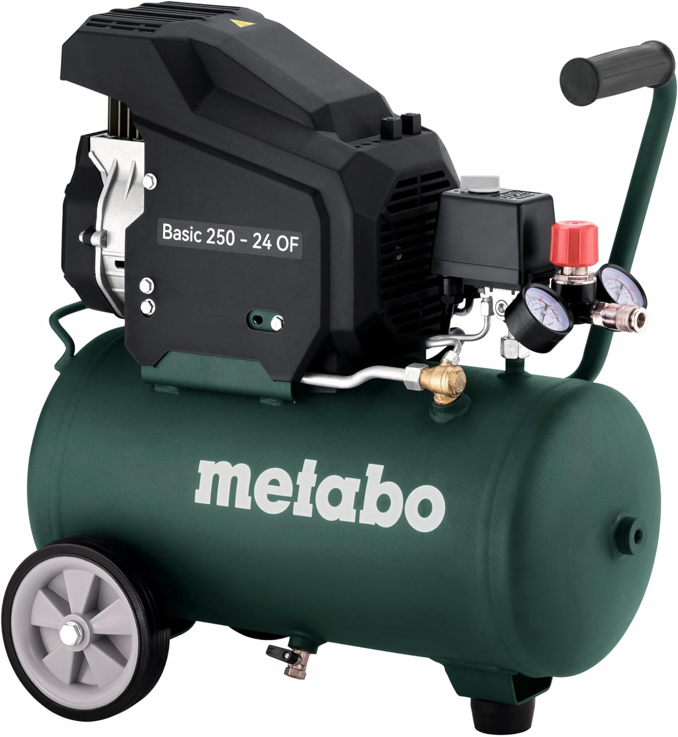 metabo Kompressor Basic 250‑24 OF - 120 l/min Füllleistung, 24 l Kesselgröße, mobiler 8 bar Druckluftkompressor, 240 l/min Ansaugleistung, 1,5 kW - Wartungsarm & ölfrei, für Werkstatt & Heimwerker