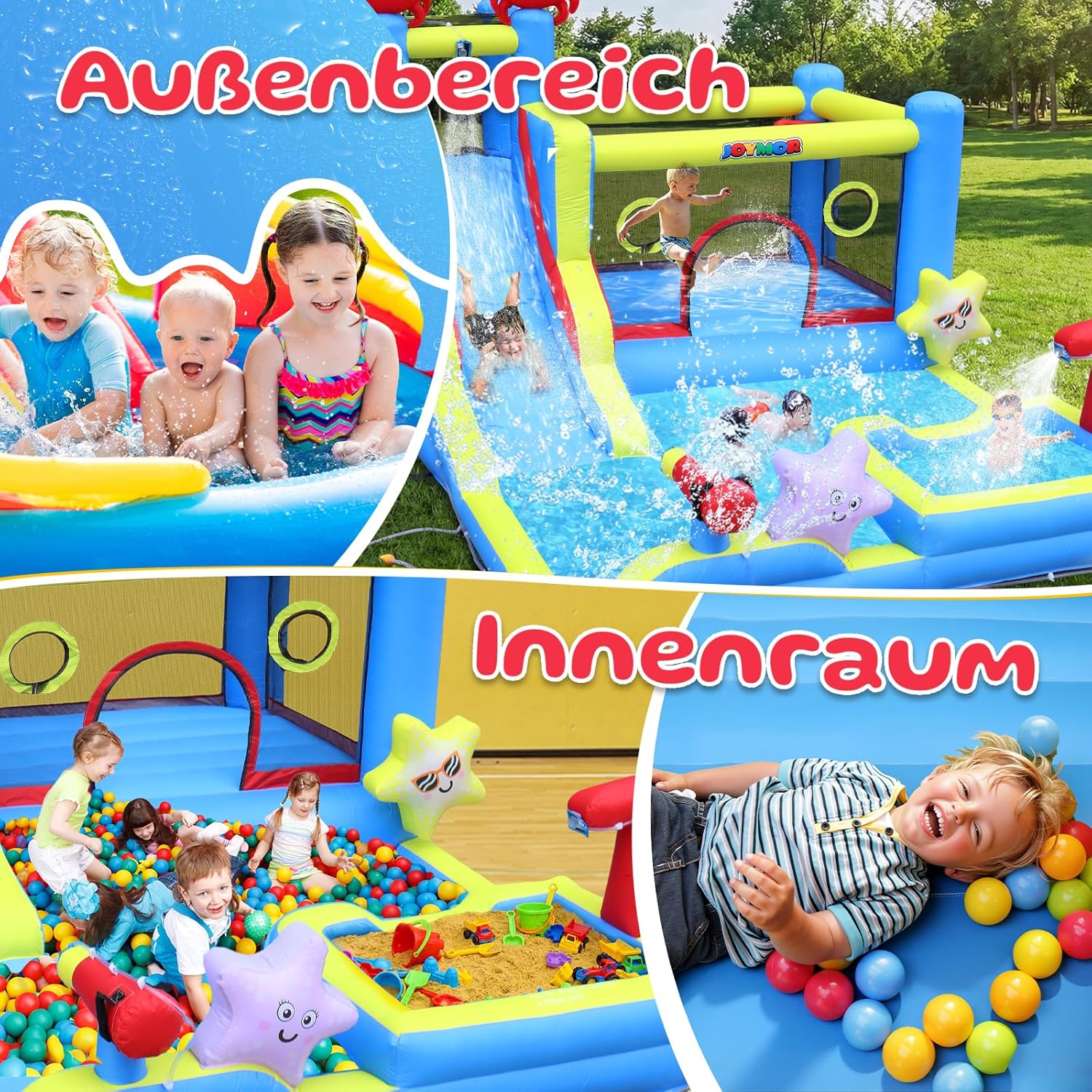 Bonnlo hüpfburg Indoor/Outdoor, hüpfburg mit Gebläse und Troken-/Wasserrutsche, Spielhaus Outdoor für Kinder ab 3 Jahre (Blau-XXL)