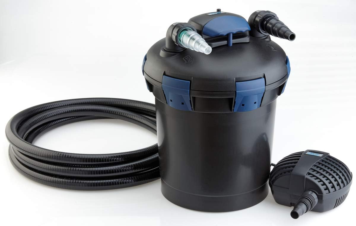 OASE 50499 Druckfilter BioPress Set 4000, Teichfilter Filterset zur effektiven und raschen Algenbekäpfung, Komplettset inkl Filterpumpe und UVC Klärer