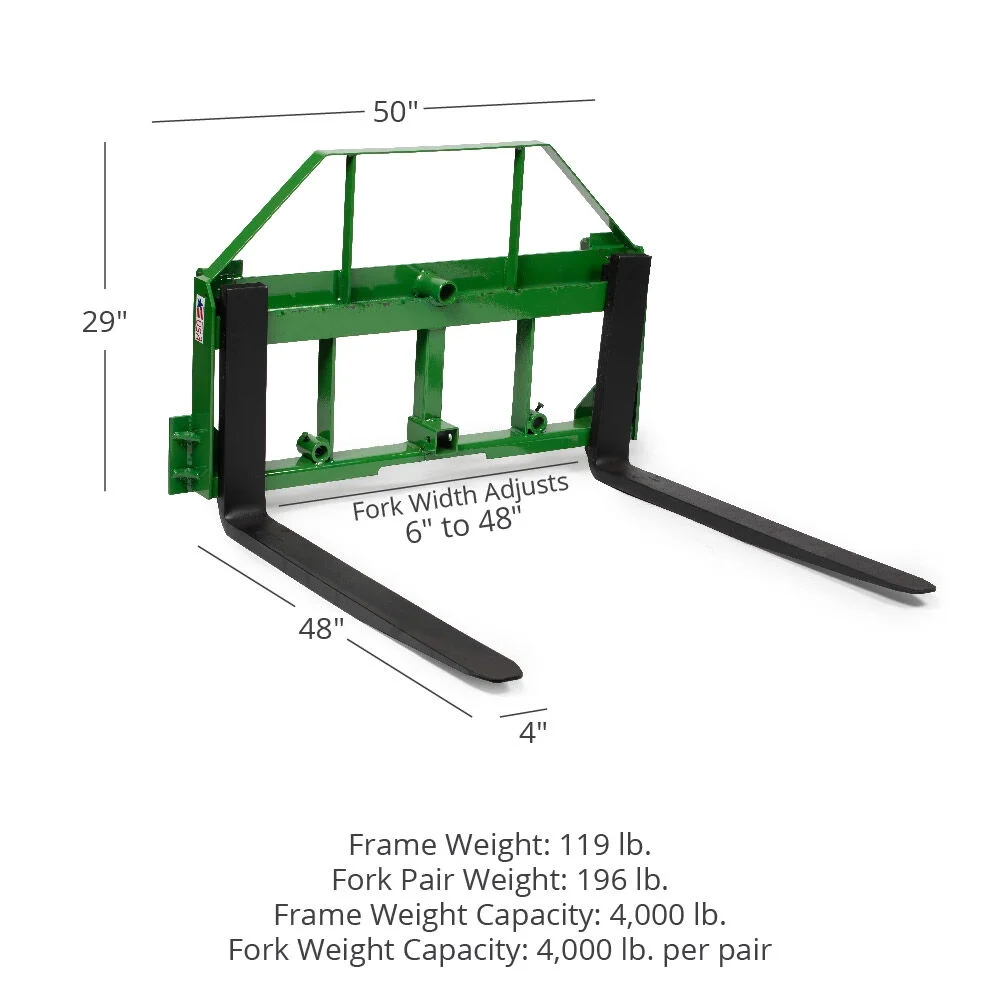 2025 Titan Attachments Palletvorkenframe Gemaakt in de VS, Compatibel met John Deere Tractors, 48 Inch Vorken, Capaciteit van 4.000 LB, Trekhaakbevestiging, Pootmoffen, Achterbescherming