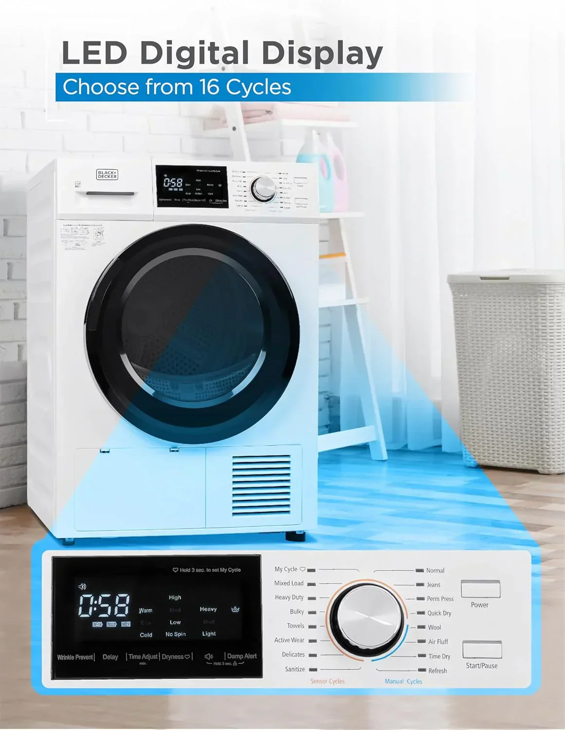 Compact Clothes Dryer 1.5 Cu. Ft. 850W Electric Dryer 120V Vented Dryer Stainless Steel Drum