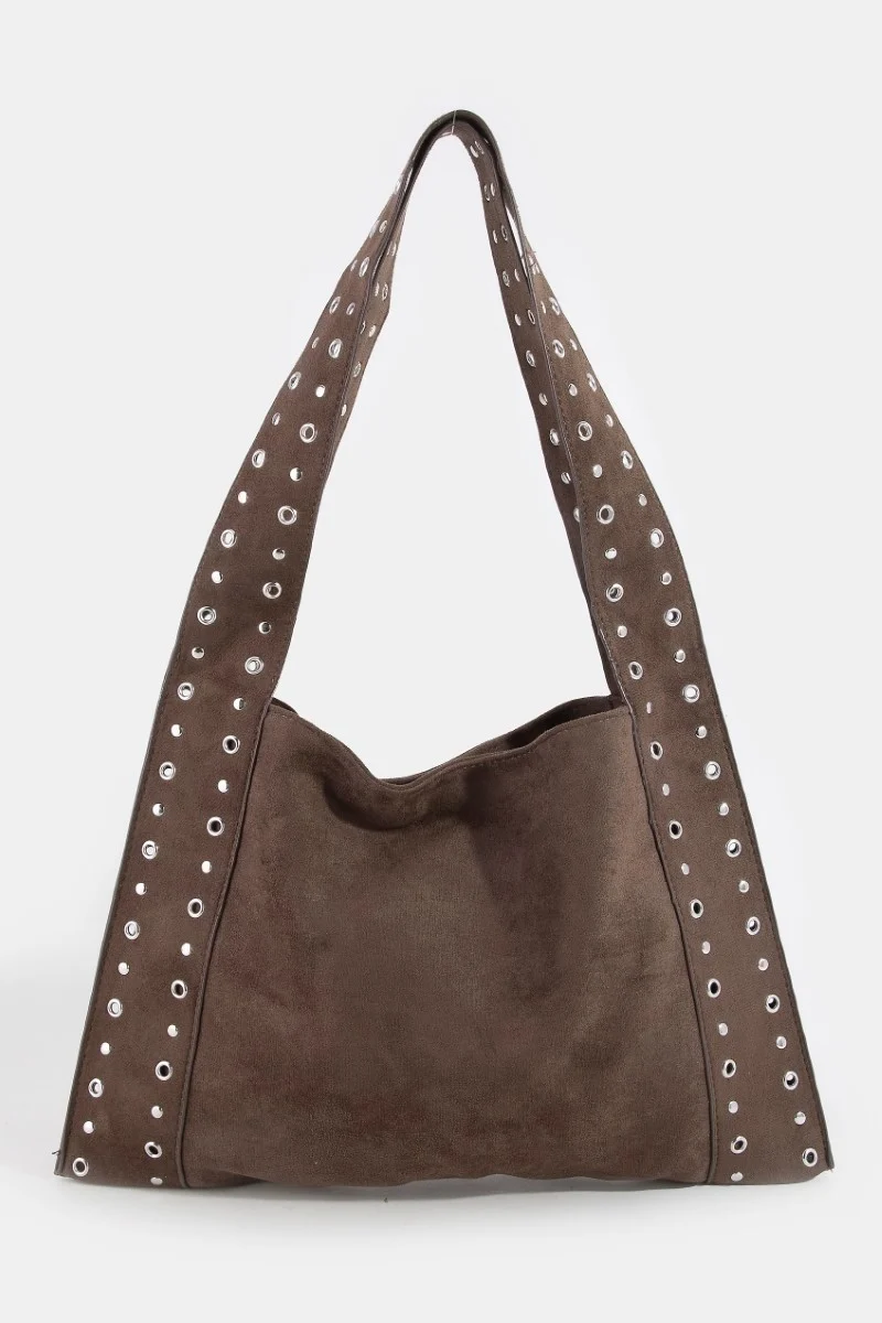 Fame Grommet Strap Suede Shoulder Bag