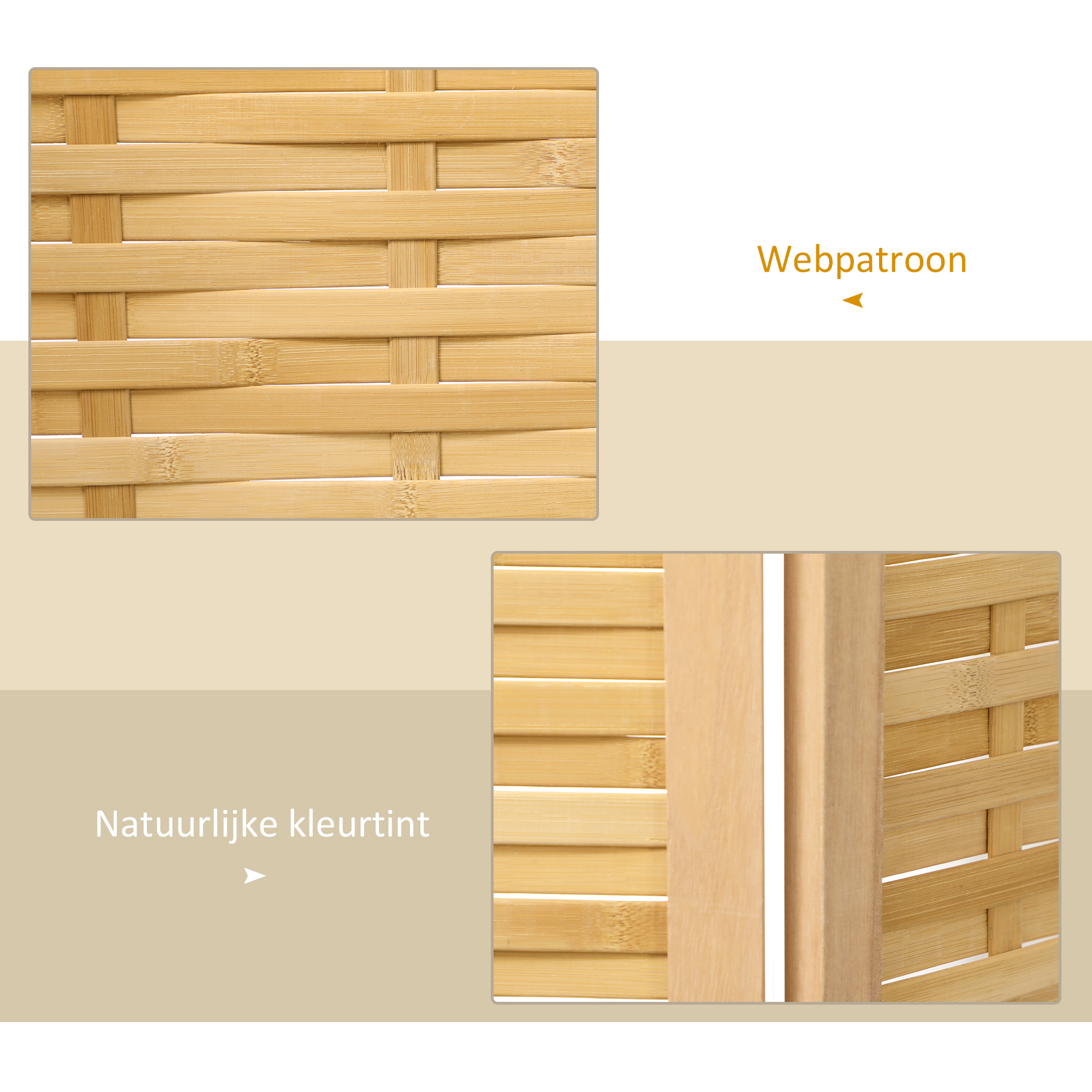 Klapbare Scheidingswand Privacy Scherm, Bamboe, 3-delig, 120 cm x 170 cm x 1,8 cm, Natuurlijk